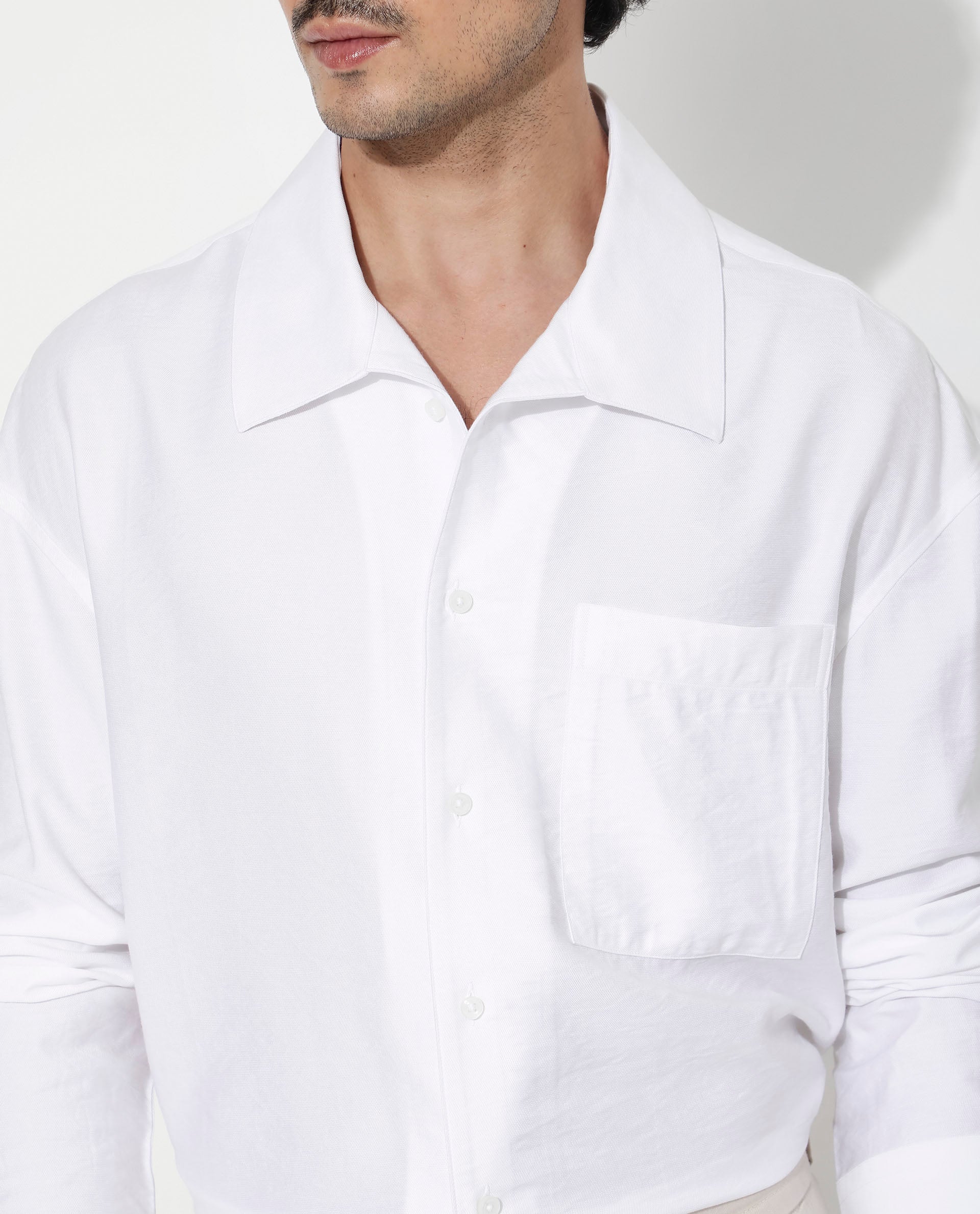 Rare Rabbit Articale Men's Caden White Viscose Nylon Fabric Full Sleeve Button Closure Boxy Fit Solid Shirt - Image 4