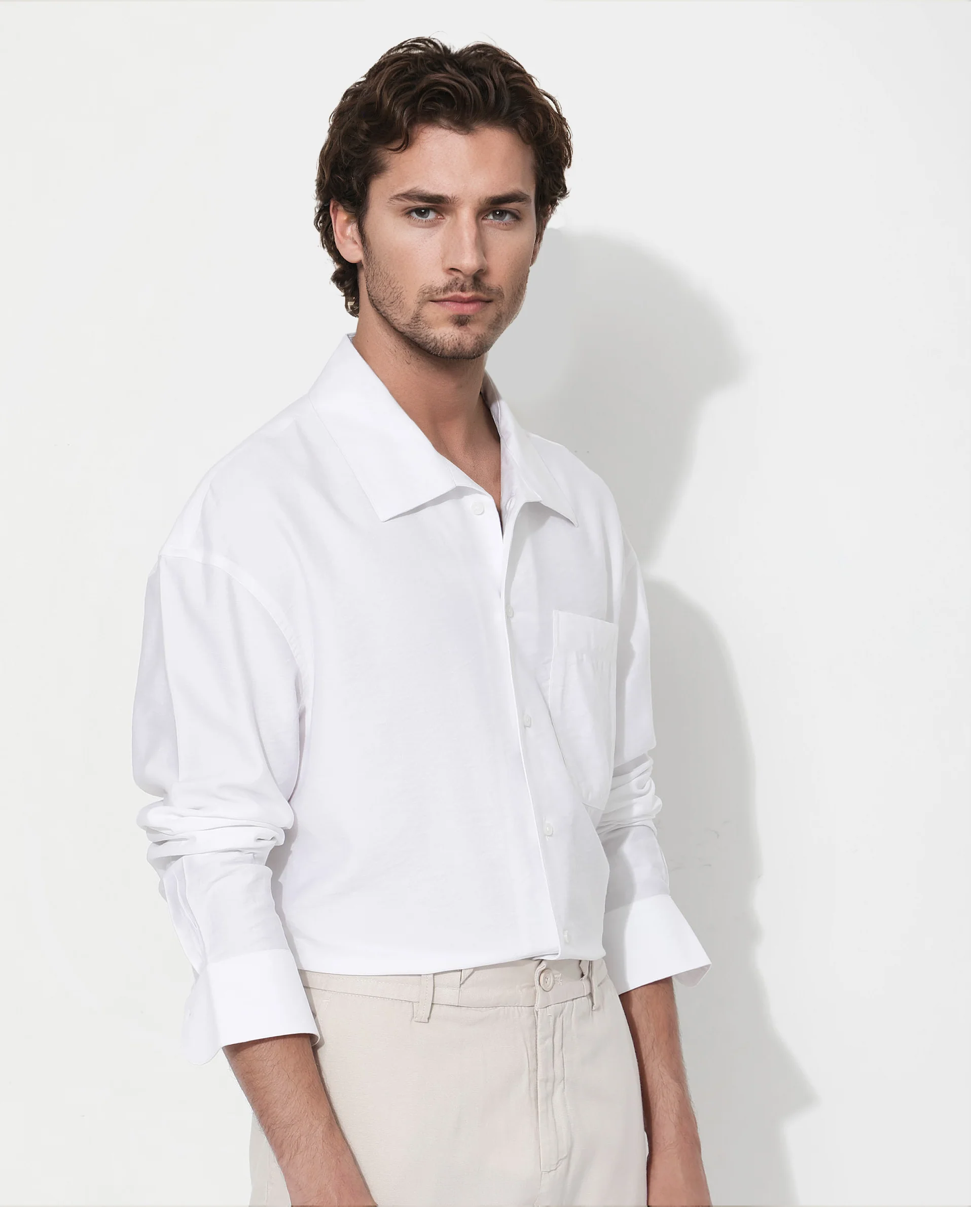 Rare Rabbit Articale Men's Caden White Viscose Nylon Fabric Full Sleeve Button Closure Boxy Fit Solid Shirt - Image 5