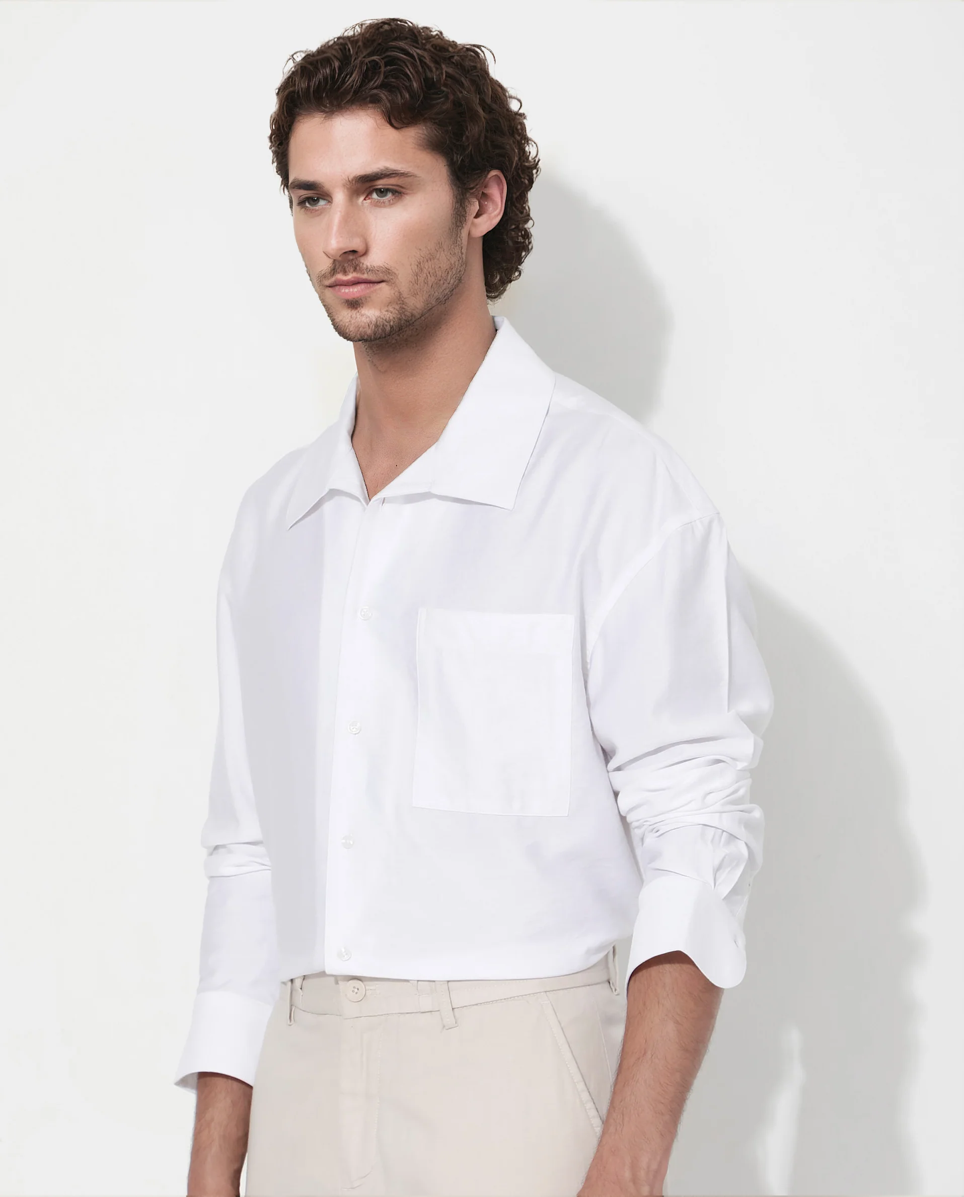 Rare Rabbit Articale Men's Caden White Viscose Nylon Fabric Full Sleeve Button Closure Boxy Fit Solid Shirt - Image 6