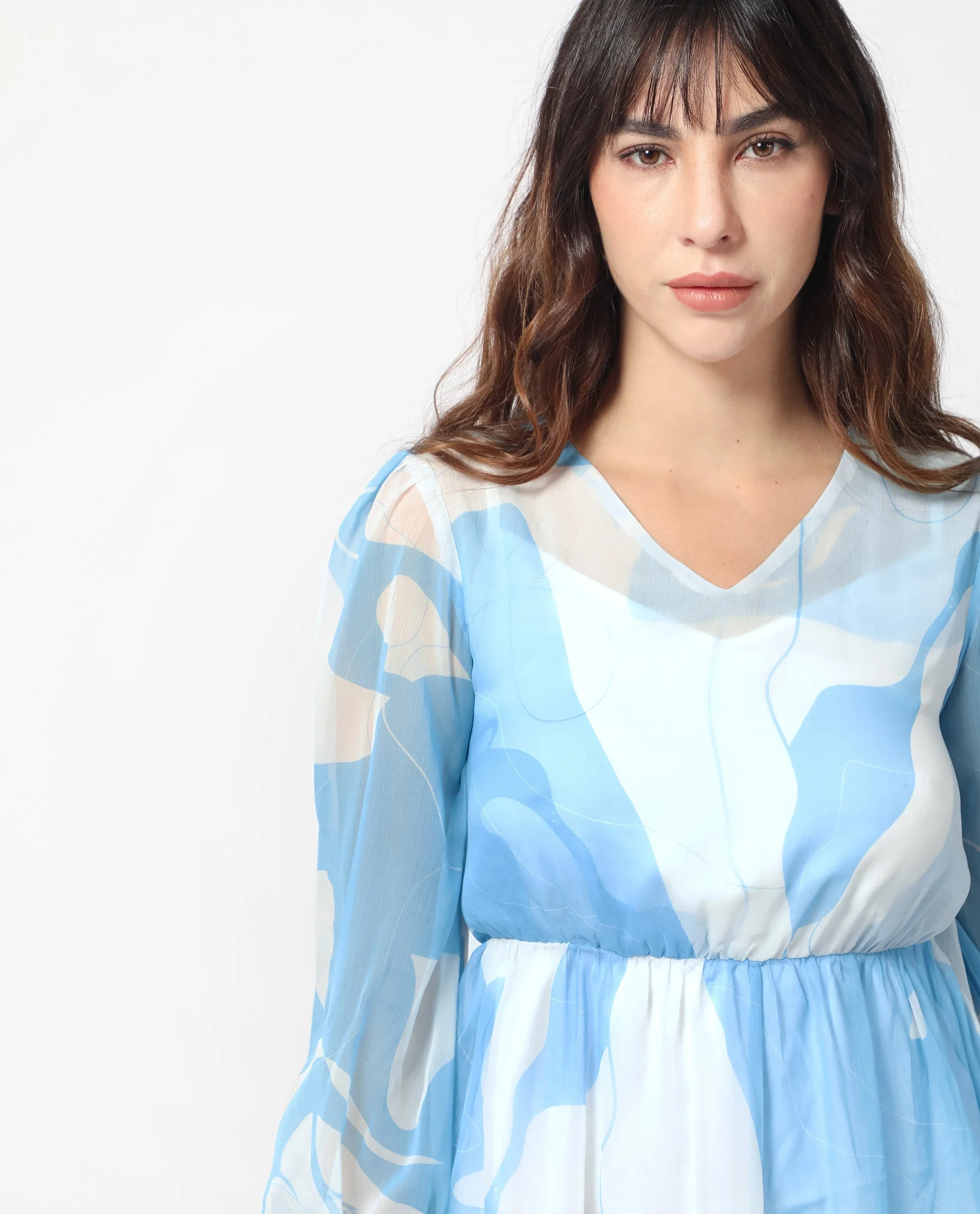 Rareism Women's Cadence Blue Polyester V-Neck Abstract Print Mini Regular Fit Dress - Image 5