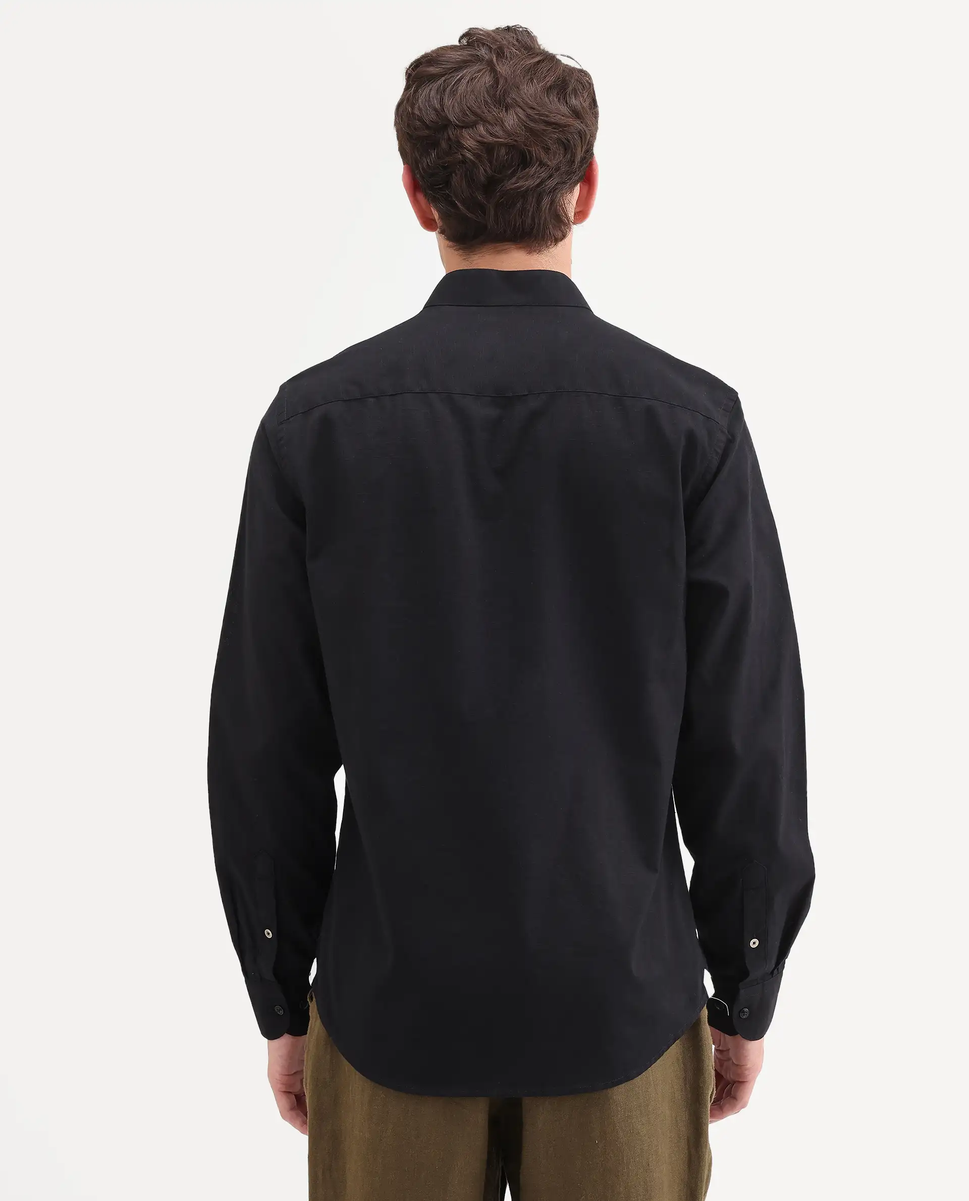 Rare Rabbit Men's Cadex Black Cotton Fabric Full Sleeve Mandarin Collar Regular Fit Plain Shirt - Image 7