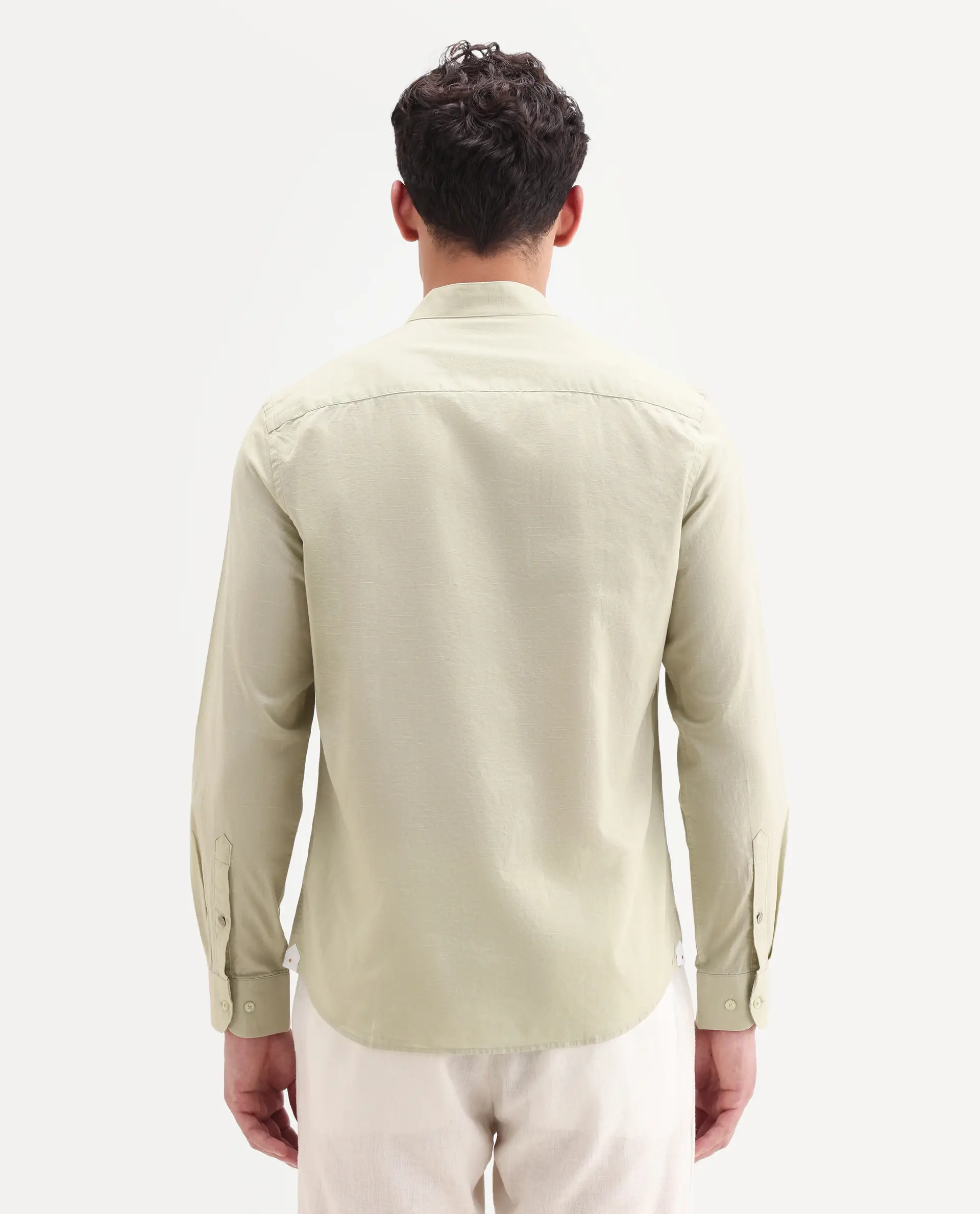 Rare Rabbit Men's Cadex Light Green Cotton Fabric Full Sleeve Mandarin Collar Regular Fit Plain Shirt - Image 7