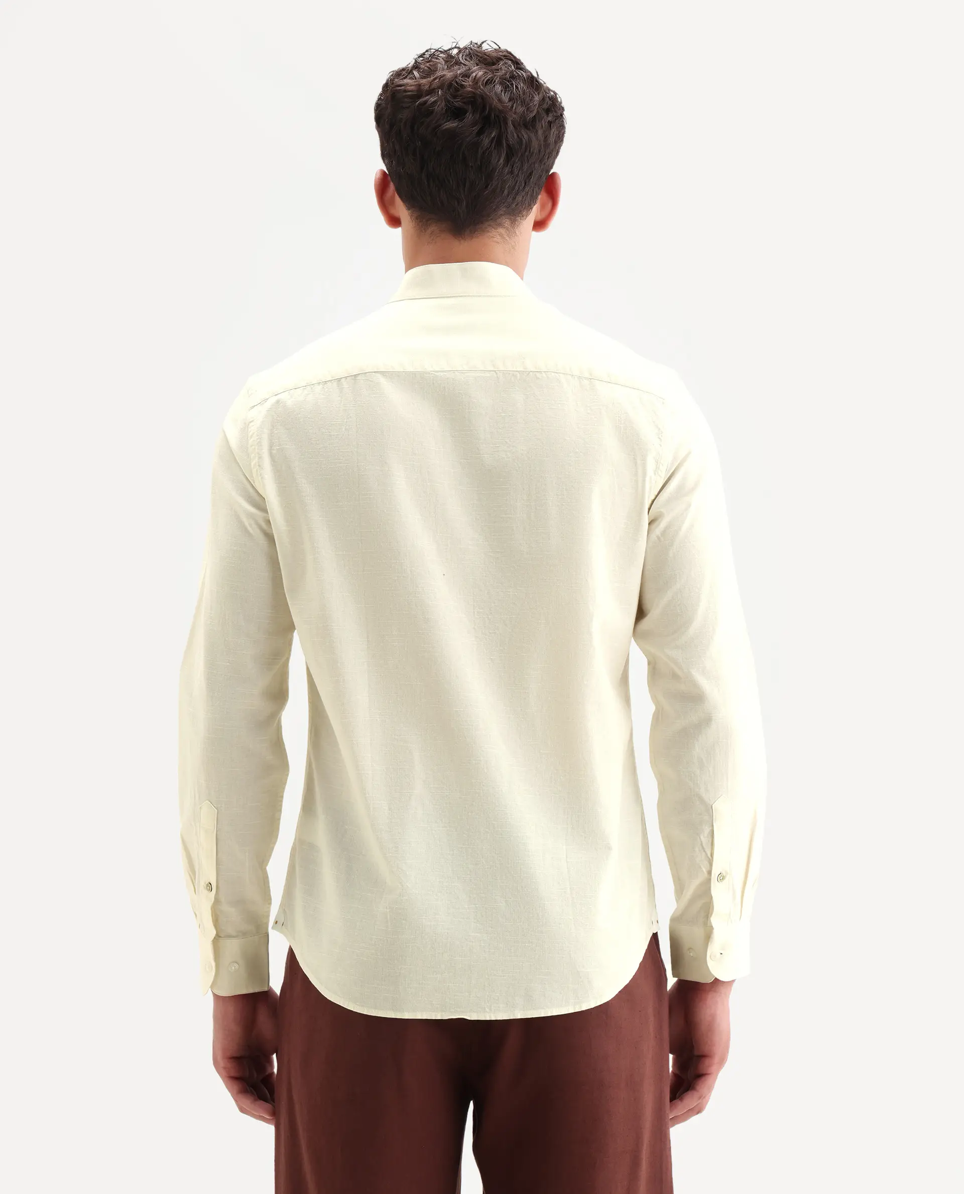 Rare Rabbit Men's Cadex White Cotton Fabric Full Sleeve Mandarin Collar Regular Fit Plain Shirt - Image 7