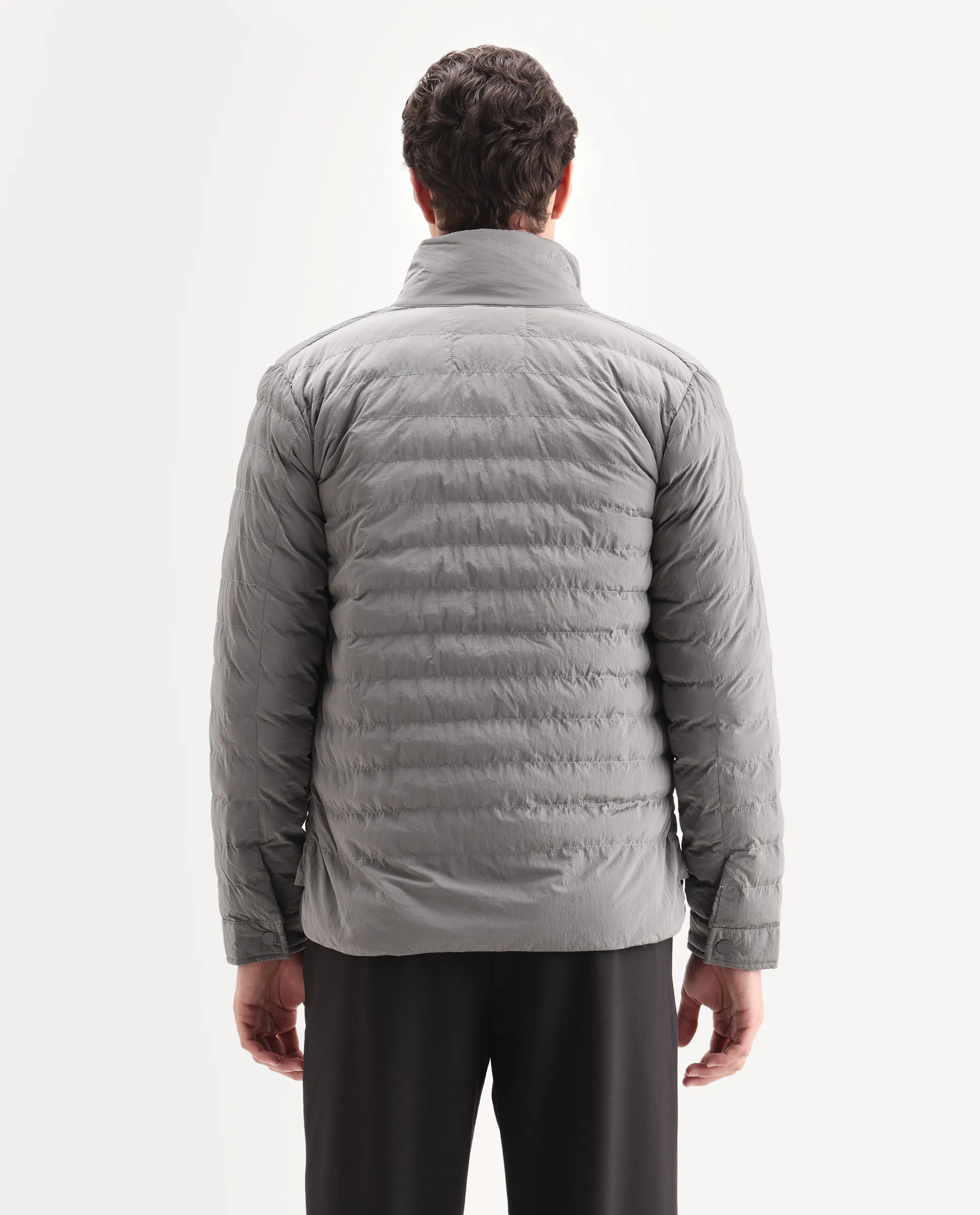 Rare Rabbit Men's Cadiz Silver Polyester Plain Relaxed Fit Full Sleeve High Neck Jacket - Image 7