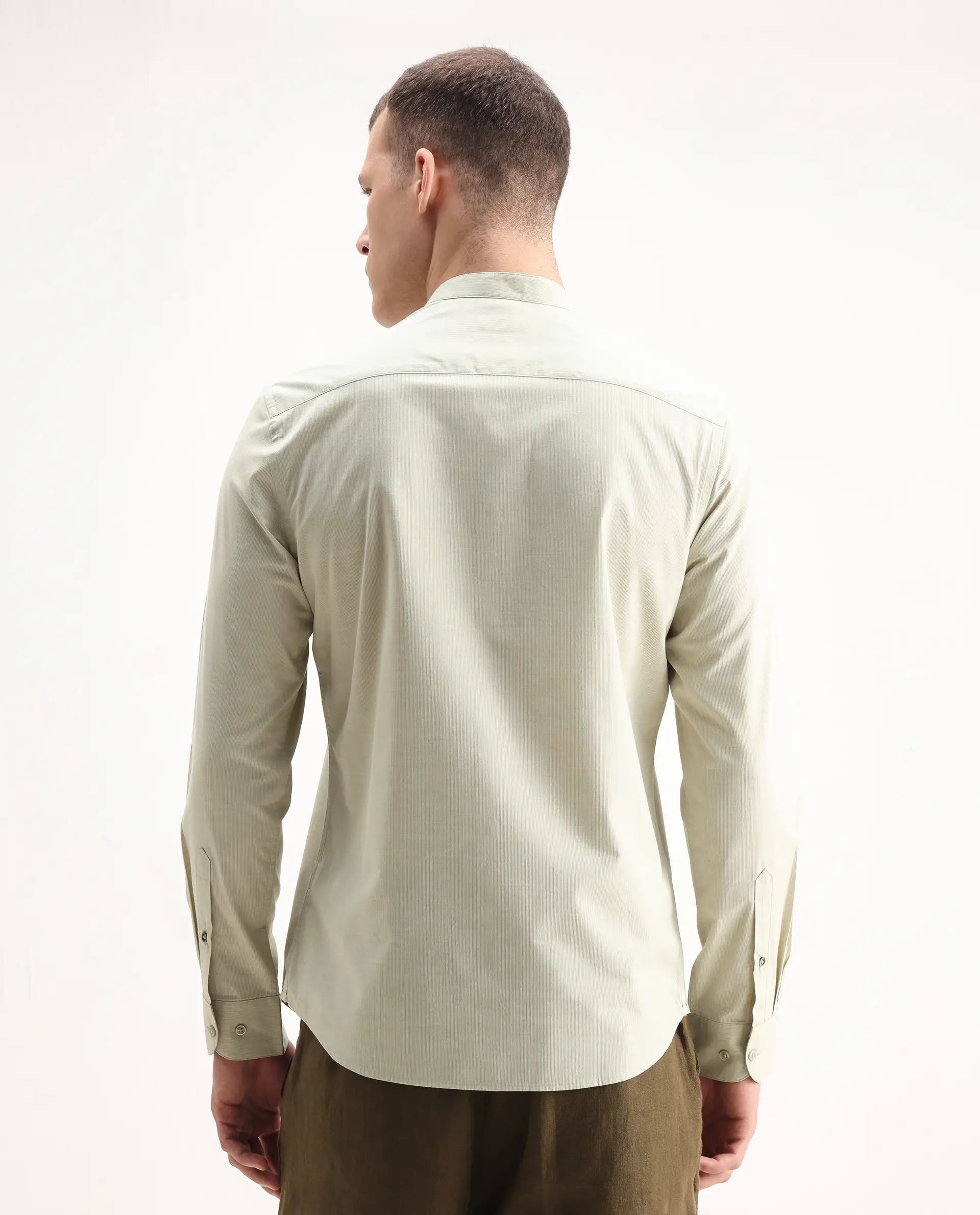 Rare Rabbit Men's Cadmi-25 Green Cotton Plain Regular Fit Full Sleeve Mandarin Collar Shirt - Image 7