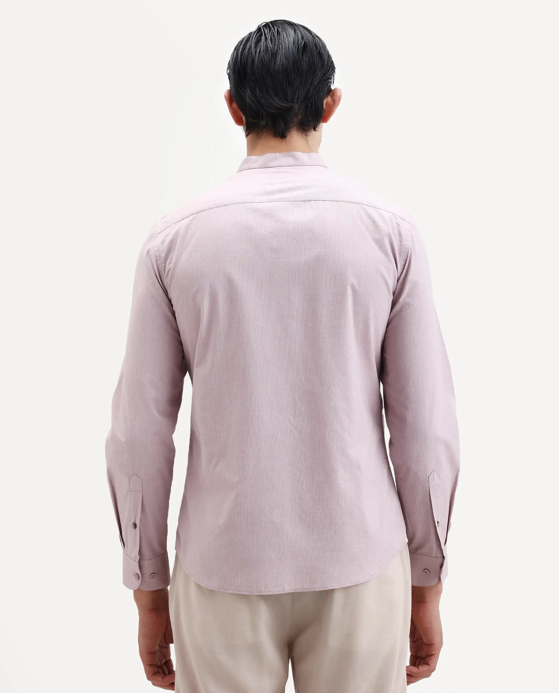 Rare Rabbit Men's Cadmi-25 Pink Cotton Blend Fabric Mandarin Collar Regular Fit Plain Shirt - Image 7