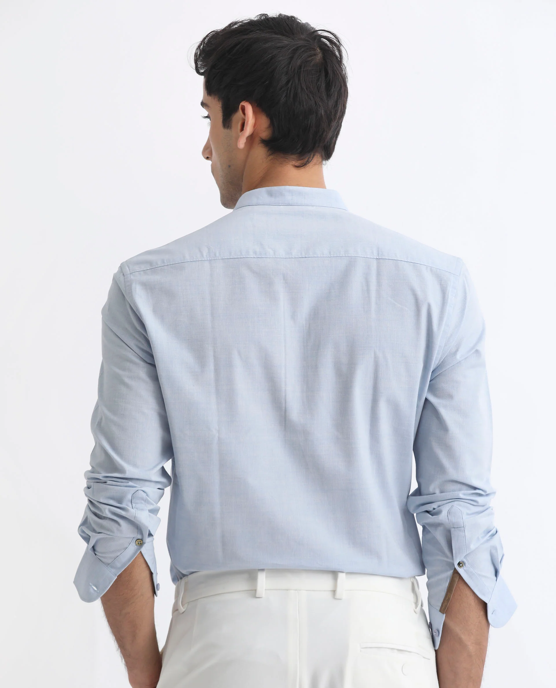 Rare Rabbit Men's Cadmi Light Blue Cotton Plain Regular Fit Full Sleeve Mandarin Collar Shirt - Image 7