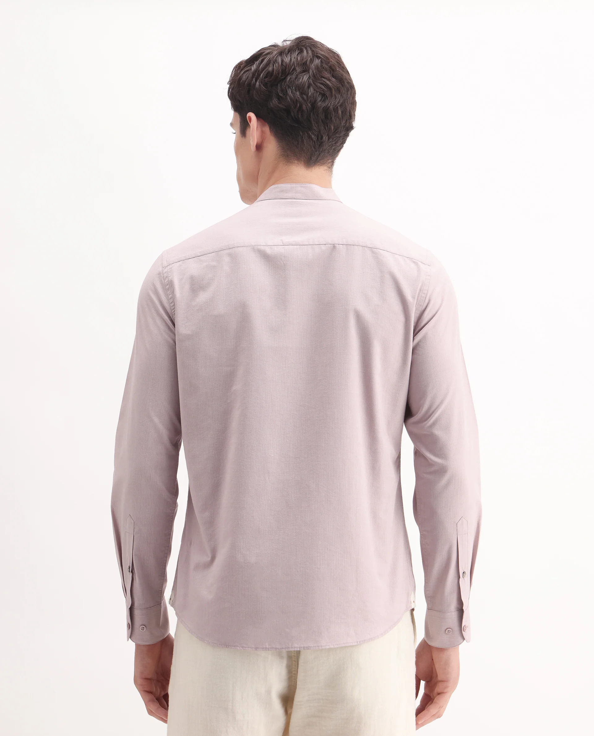 Rare Rabbit Men's Cadmi Light Pink Cotton Plain Regular Fit Full Sleeve Mandarin Collar Shirt - Image 7