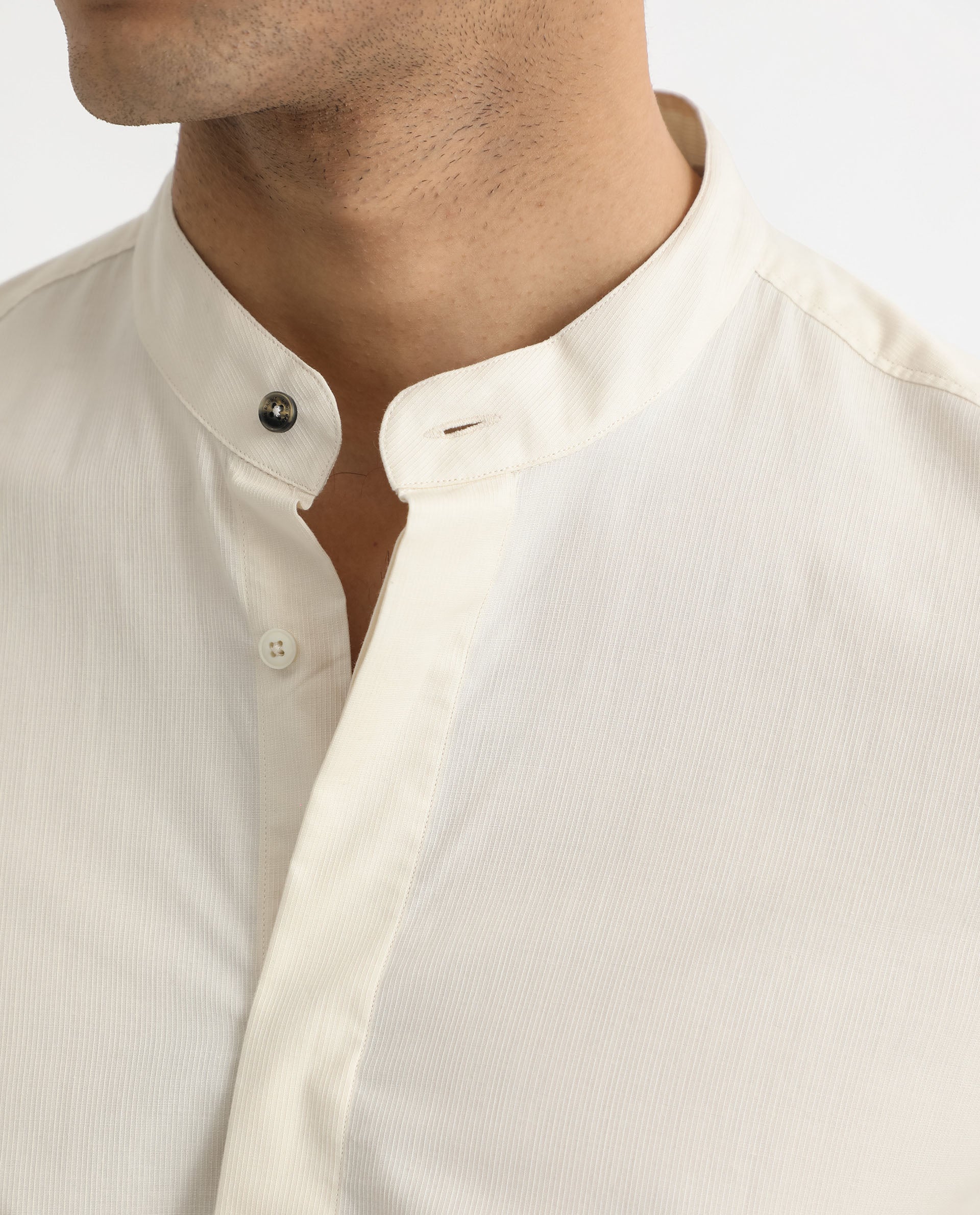 Rare Rabbit Men's Cadmi Light Yellow Cotton Plain Regular Fit Full Sleeve Mandarin Collar Shirt - Image 5