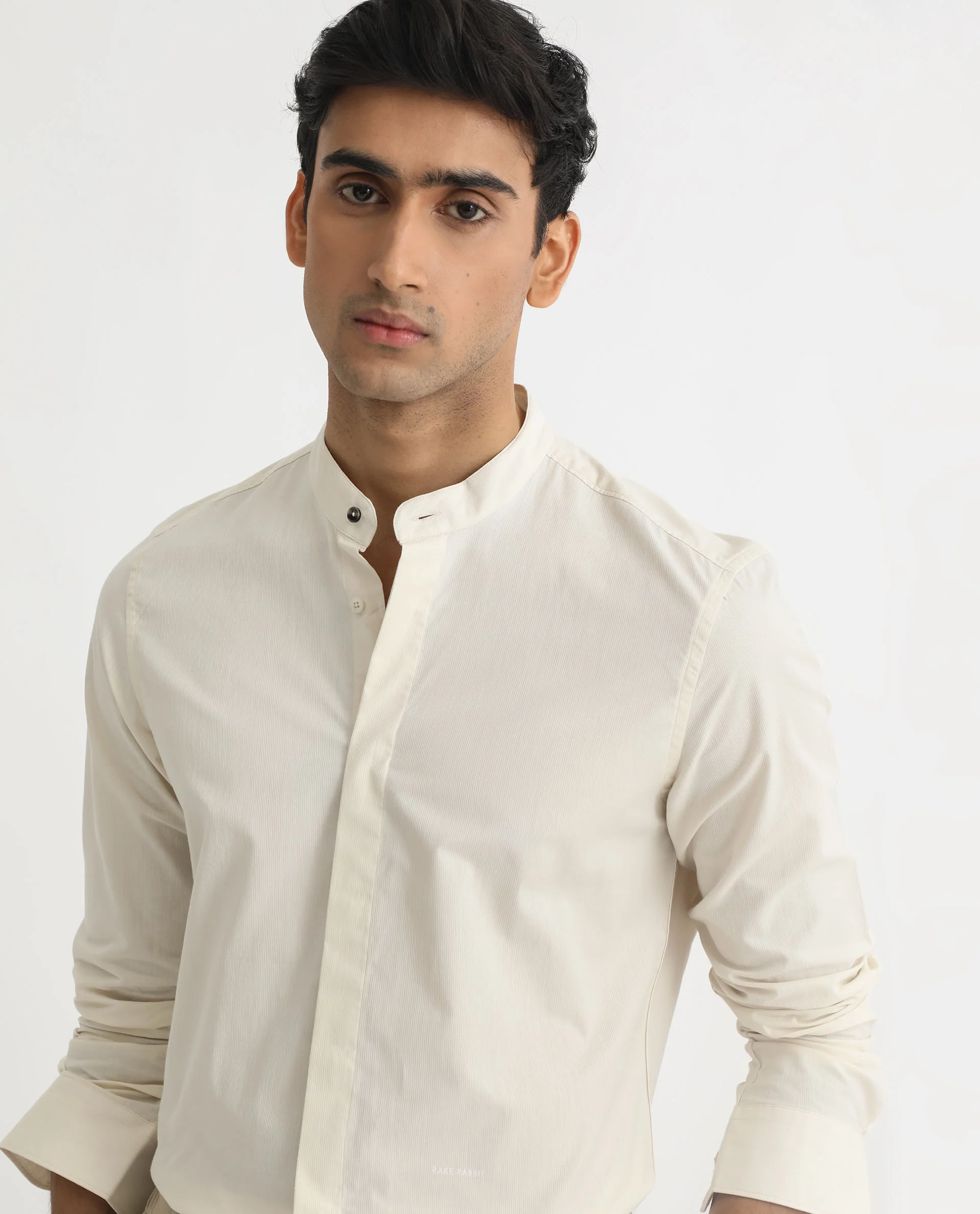 Rare Rabbit Men's Cadmi Light Yellow Cotton Plain Regular Fit Full Sleeve Mandarin Collar Shirt - Image 6