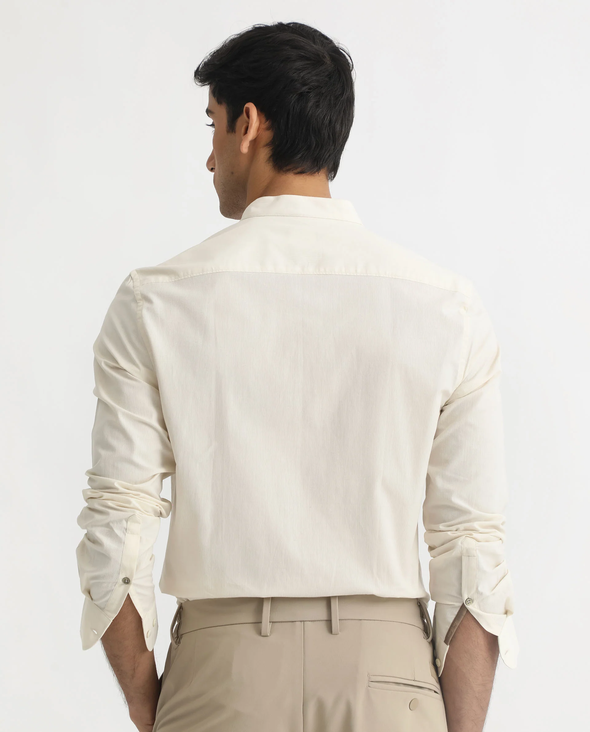Rare Rabbit Men's Cadmi Light Yellow Cotton Plain Regular Fit Full Sleeve Mandarin Collar Shirt - Image 9