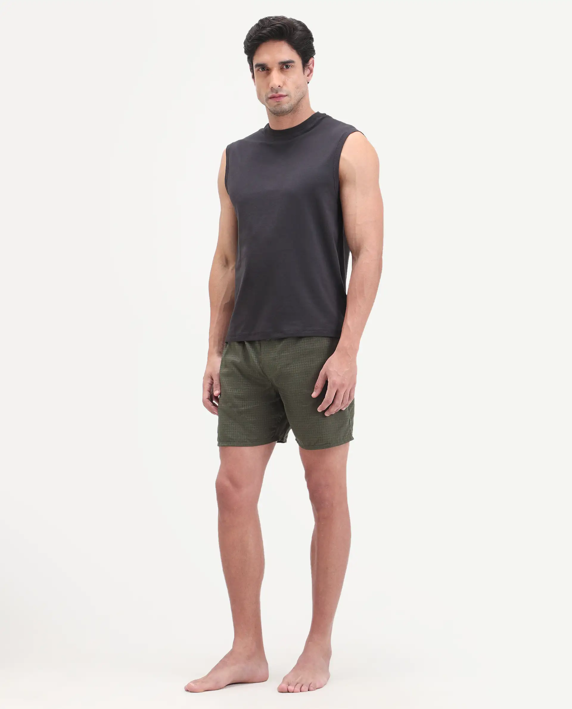 Rare Rabbit Men's Cean Olive Cotton Fabric Regular Fit Checks Boxer - Image 3