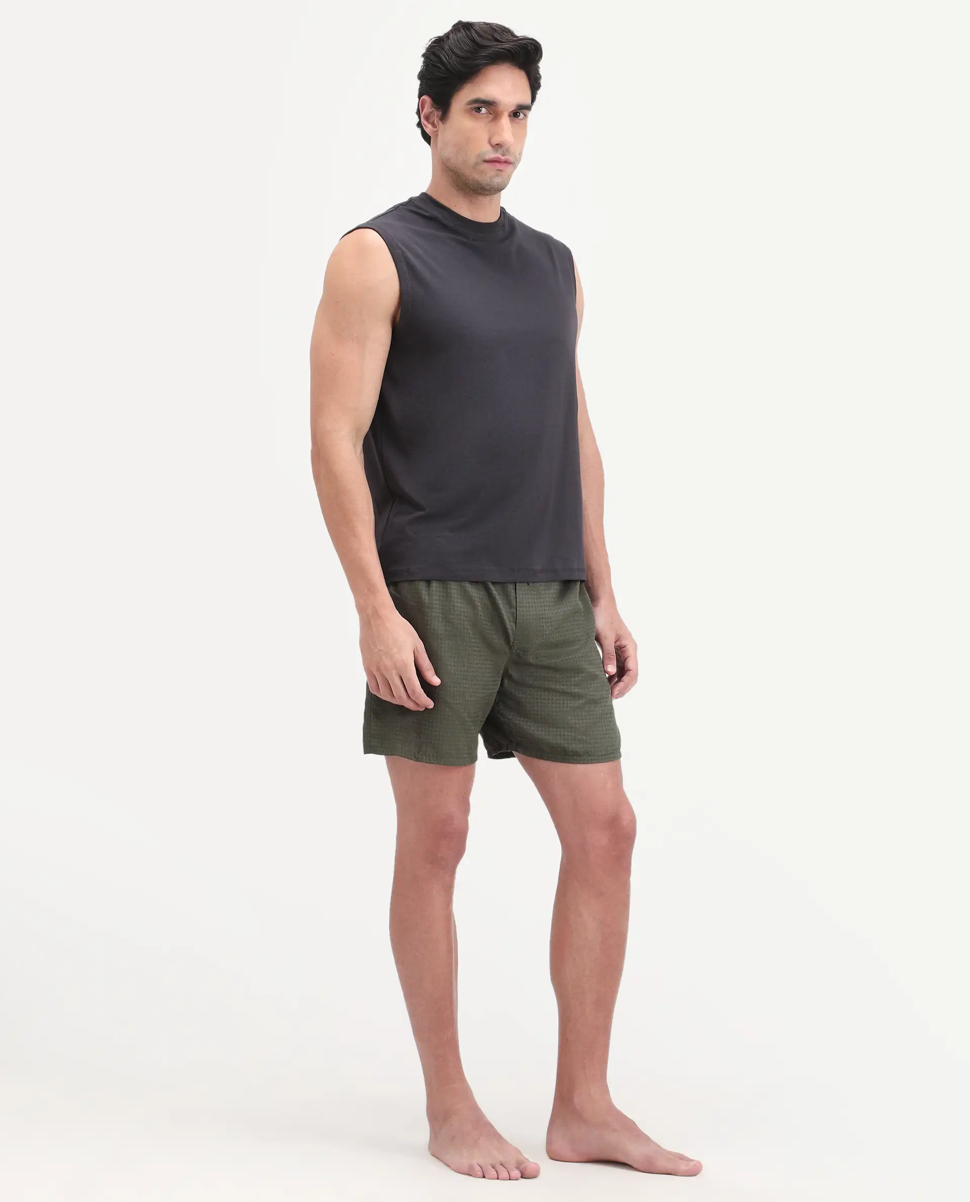 Rare Rabbit Men's Cean Olive Cotton Fabric Regular Fit Checks Boxer - Image 4