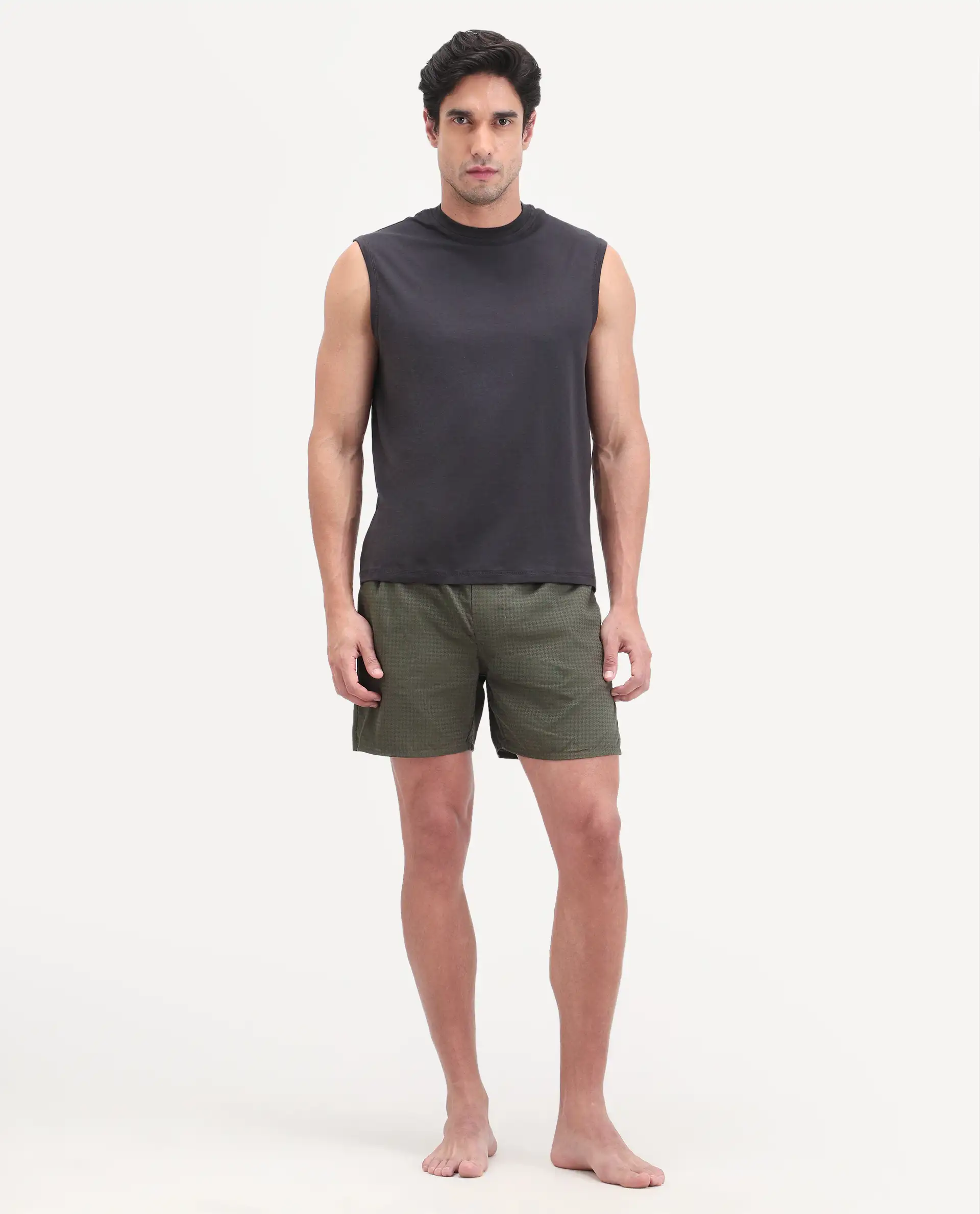 Rare Rabbit Men's Cean Olive Cotton Fabric Regular Fit Checks Boxer - Image 5