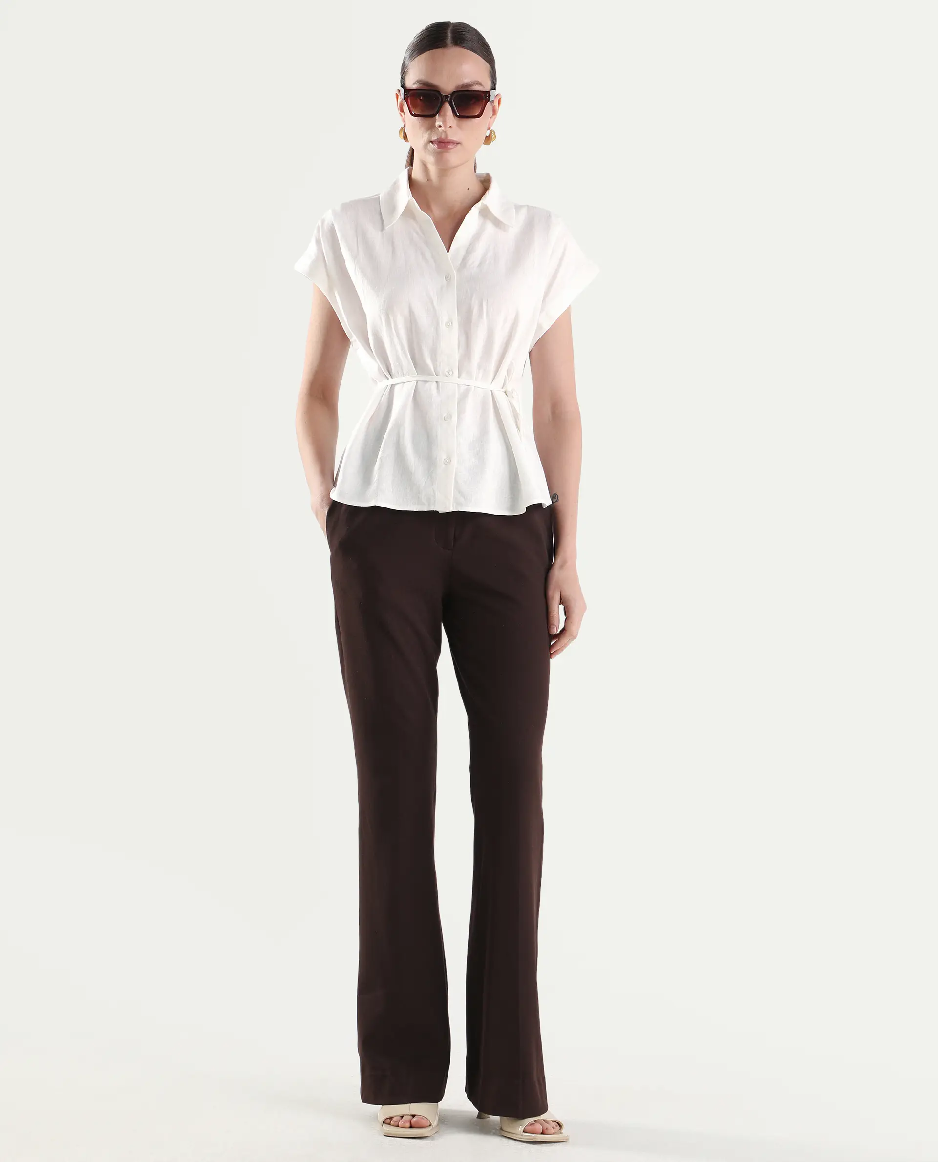 Rareism Women's Caes White Linen Blend Half Sleeve Boxy Plain Top - Image 2