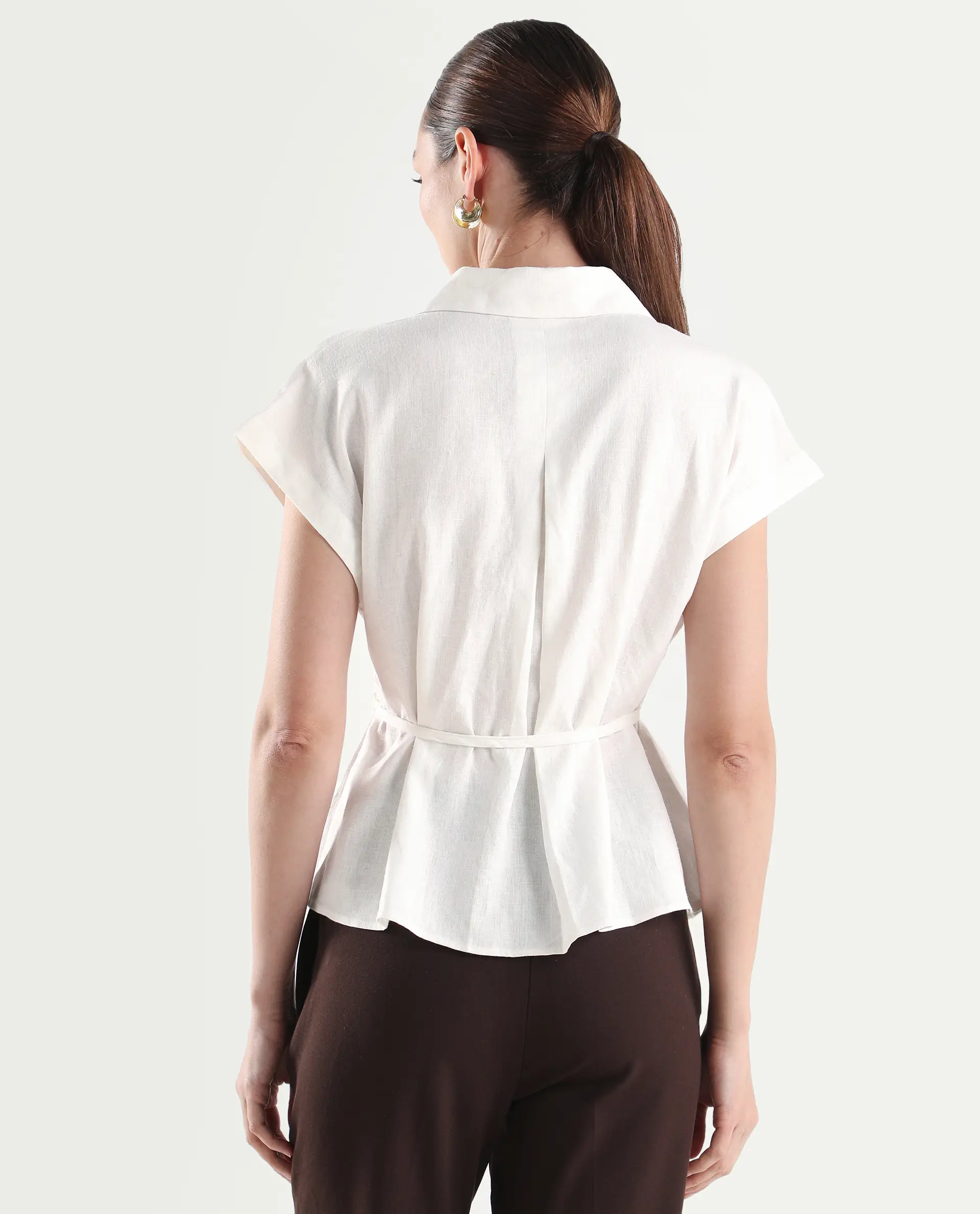 Rareism Women's Caes White Linen Blend Half Sleeve Boxy Plain Top - Image 7