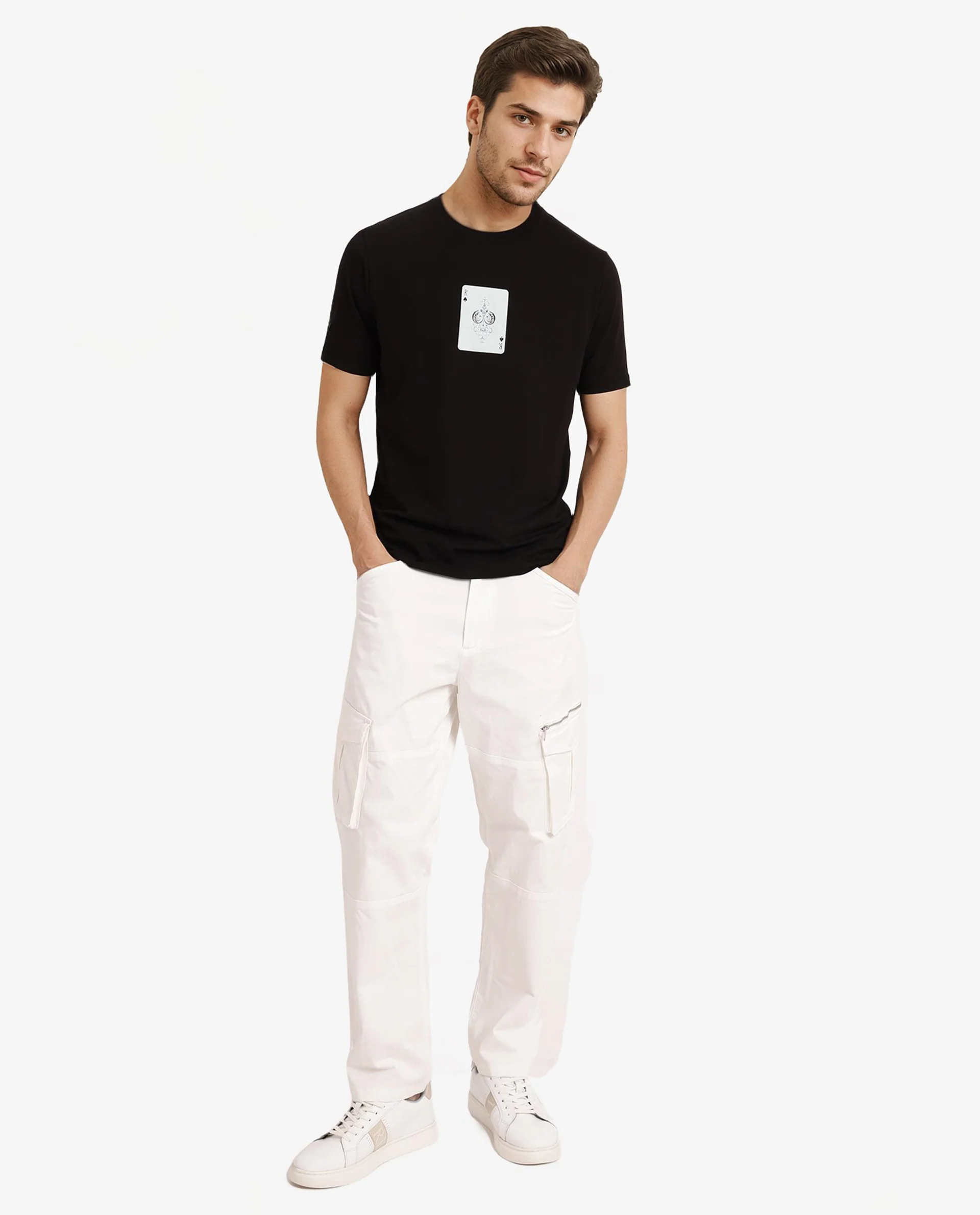 Rare Rabbit Men's Caf Black Cotton Graphic Print Regular Fit Half Sleeve Crew Neck T-Shirt - Image 2