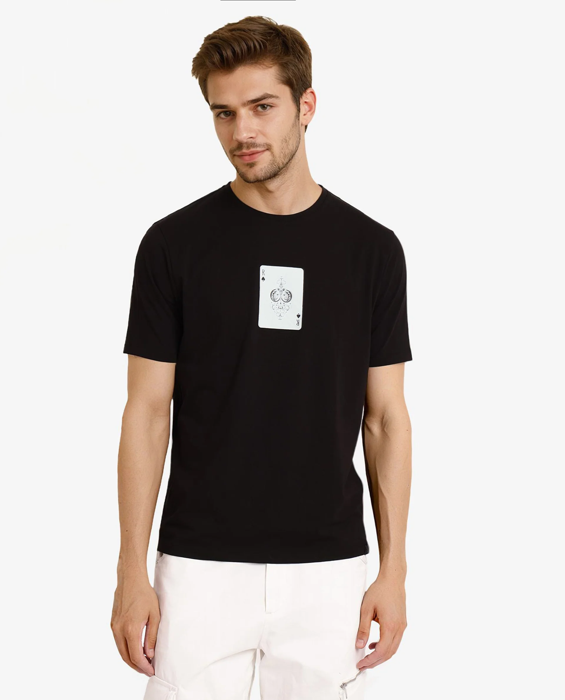 Rare Rabbit Men's Caf Black Cotton Graphic Print Regular Fit Half Sleeve Crew Neck T-Shirt - Image 4