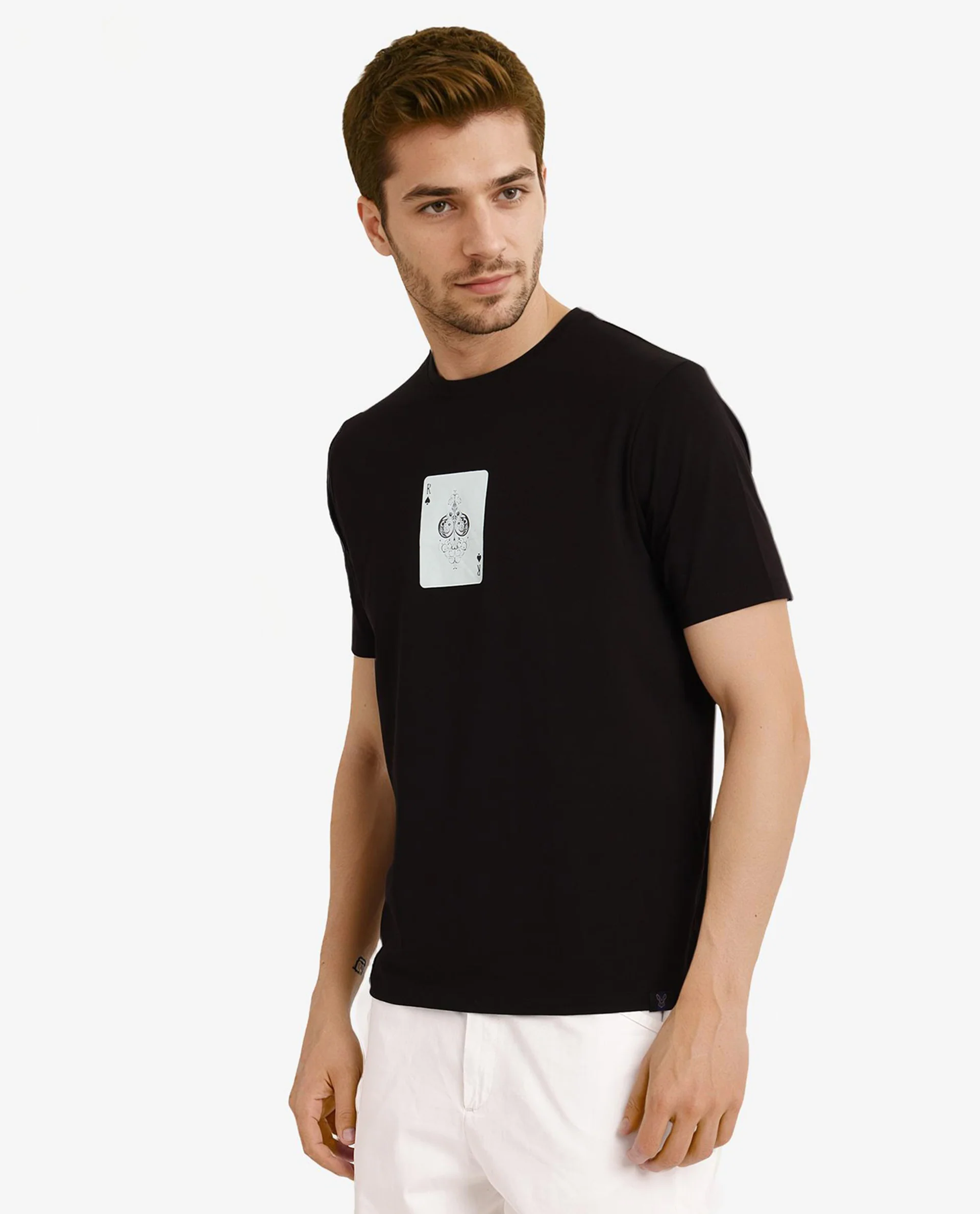 Rare Rabbit Men's Caf Black Cotton Graphic Print Regular Fit Half Sleeve Crew Neck T-Shirt - Image 7