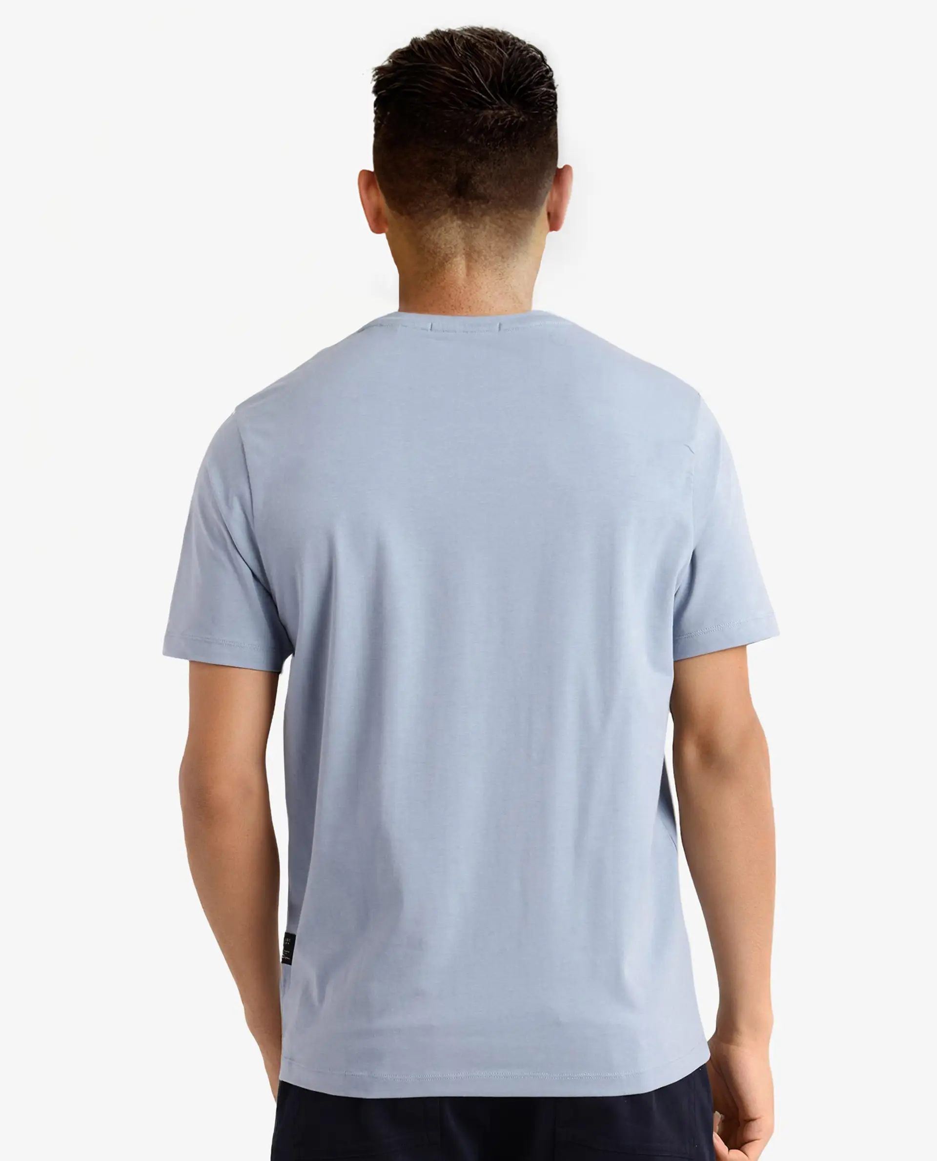 Rare Rabbit Men's Caf Dusky Blue Cotton Graphic Print Regular Fit Half Sleeve Crew Neck T-Shirt - Image 2