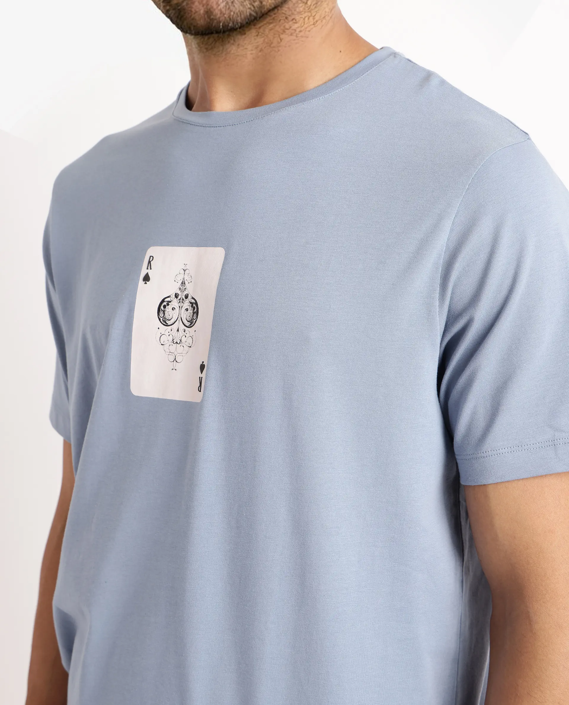 Rare Rabbit Men's Caf Dusky Blue Cotton Graphic Print Regular Fit Half Sleeve Crew Neck T-Shirt - Image 3