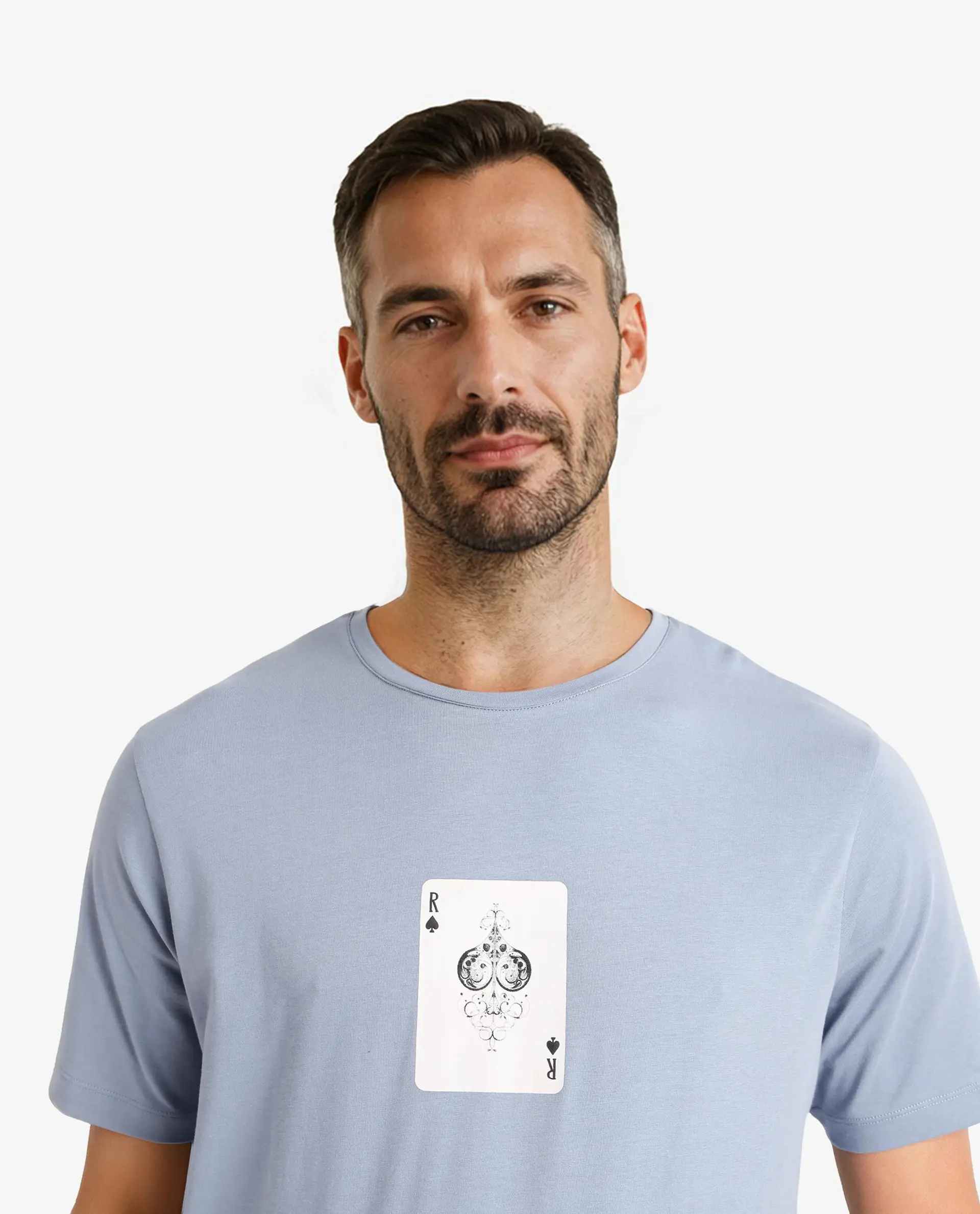 Rare Rabbit Men's Caf Dusky Blue Cotton Graphic Print Regular Fit Half Sleeve Crew Neck T-Shirt - Image 4