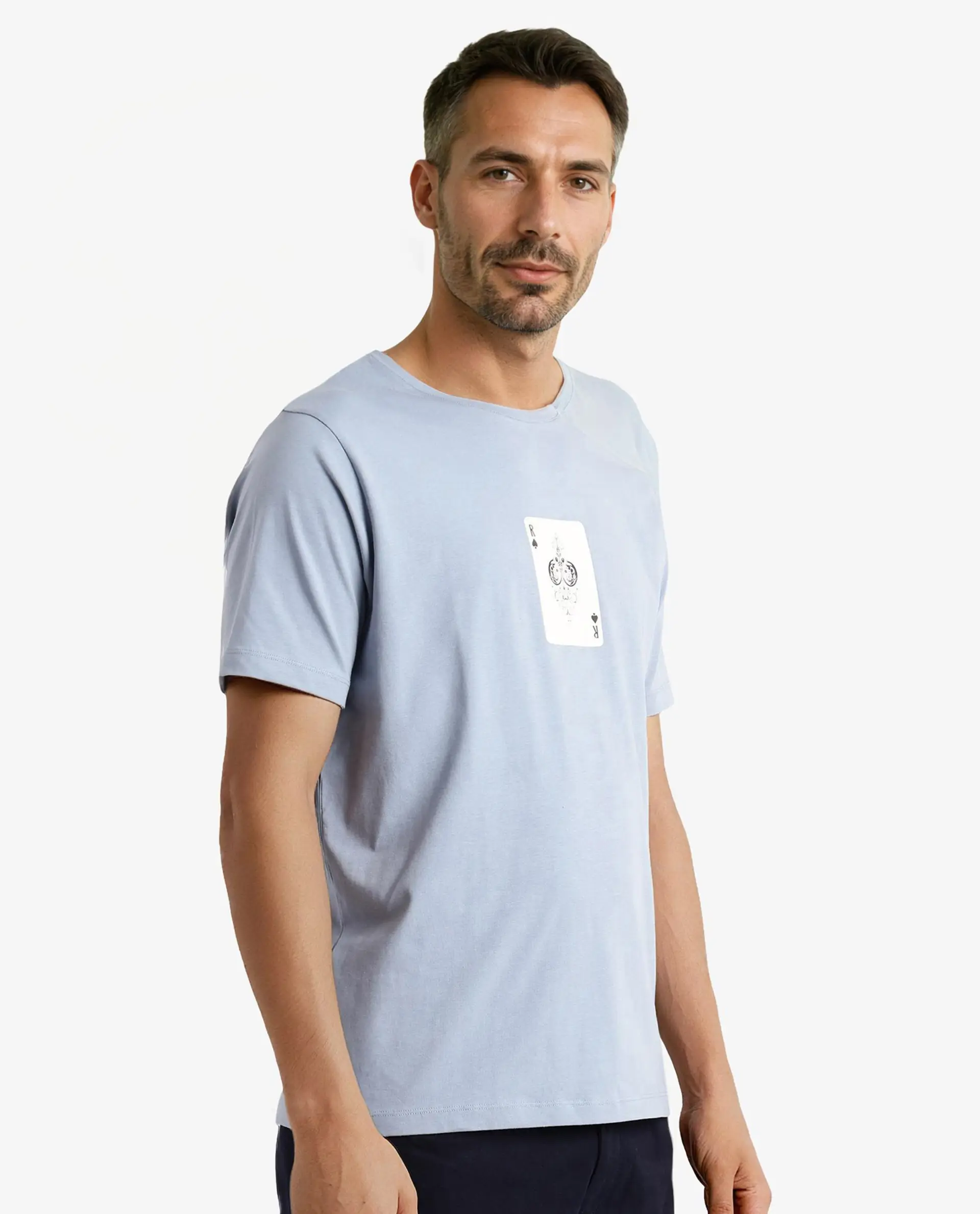 Rare Rabbit Men's Caf Dusky Blue Cotton Graphic Print Regular Fit Half Sleeve Crew Neck T-Shirt - Image 7