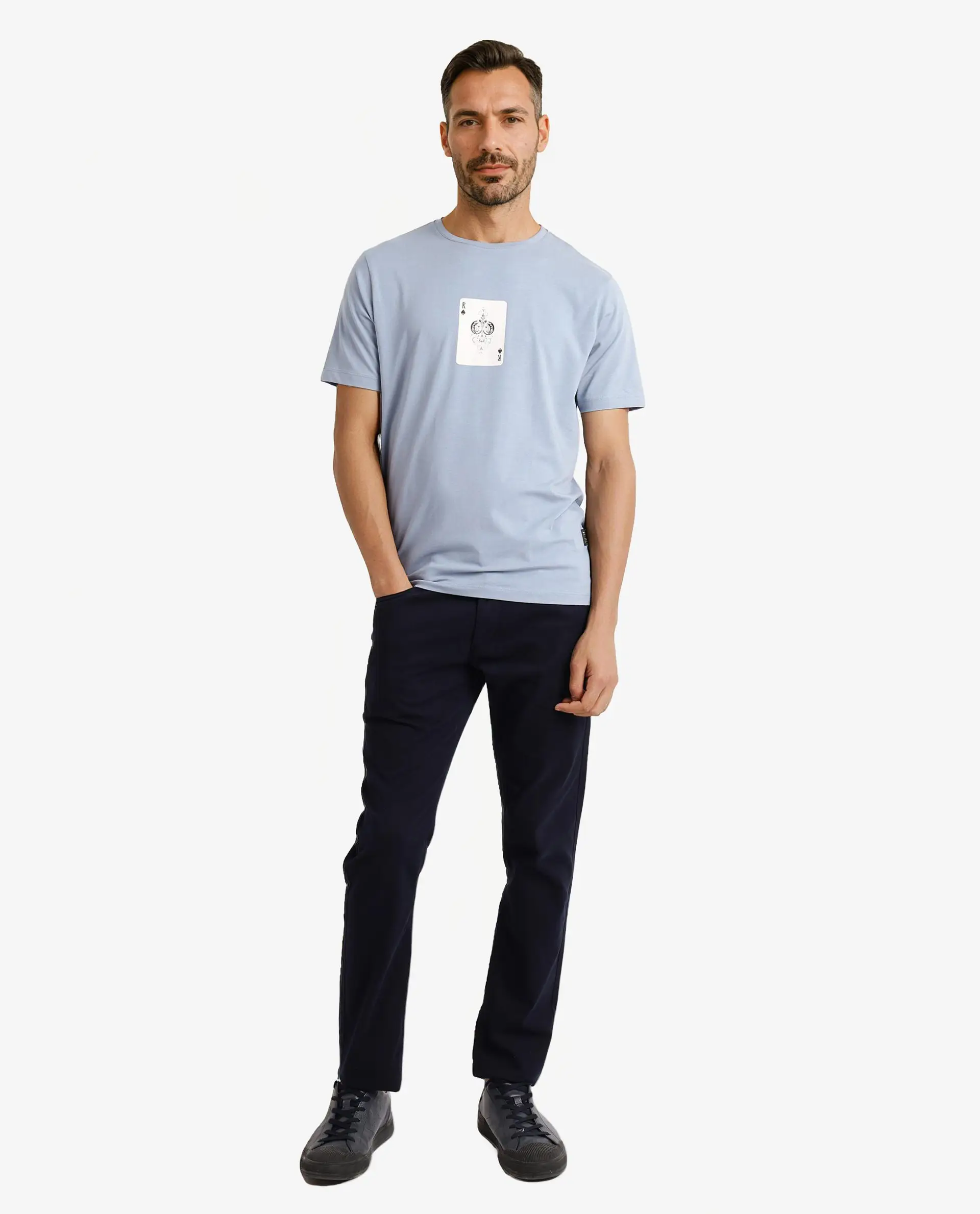 Rare Rabbit Men's Caf Dusky Blue Cotton Graphic Print Regular Fit Half Sleeve Crew Neck T-Shirt - Image 8
