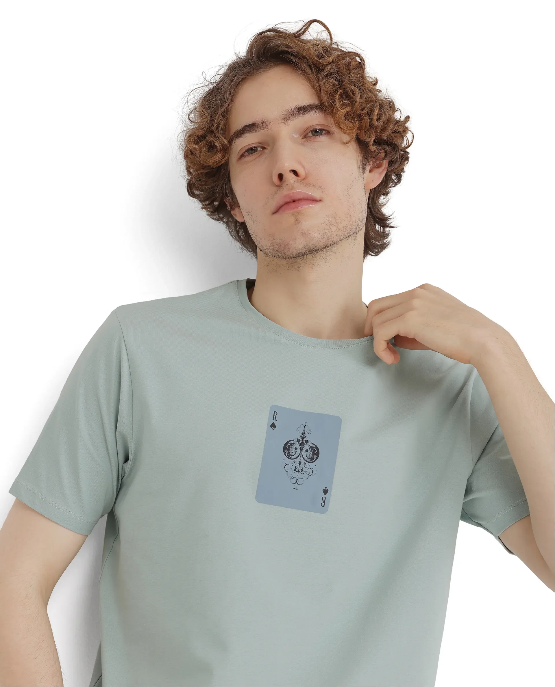 Rare Rabbit Men's Caf Dusky Green Cotton Graphic Print Regular Fit Half Sleeve Crew Neck T-Shirt - Image 3