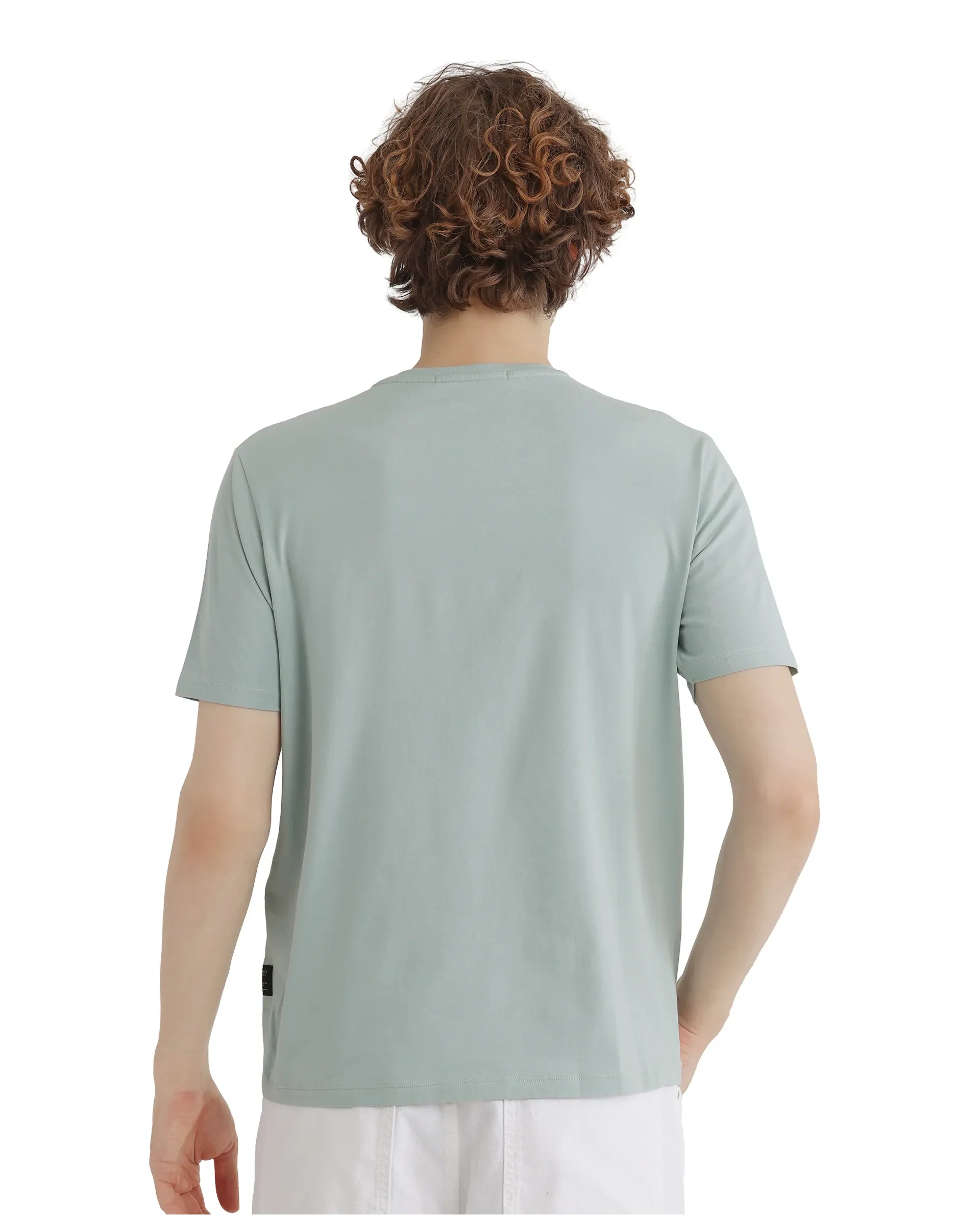 Rare Rabbit Men's Caf Dusky Green Cotton Graphic Print Regular Fit Half Sleeve Crew Neck T-Shirt - Image 4