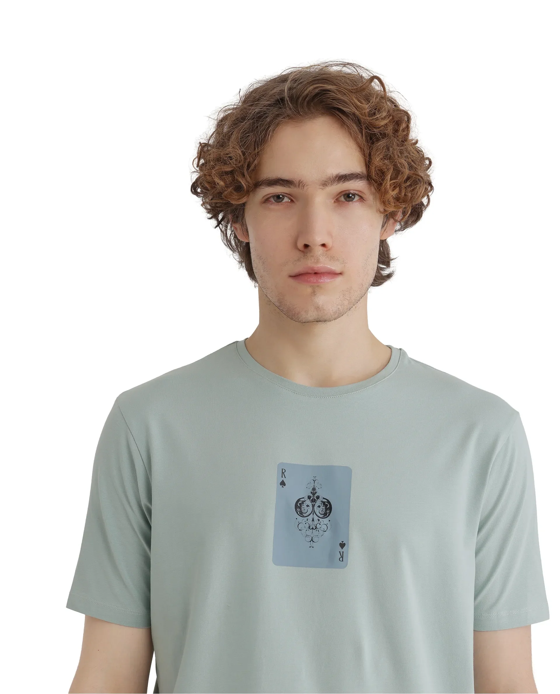 Rare Rabbit Men's Caf Dusky Green Cotton Graphic Print Regular Fit Half Sleeve Crew Neck T-Shirt - Image 7