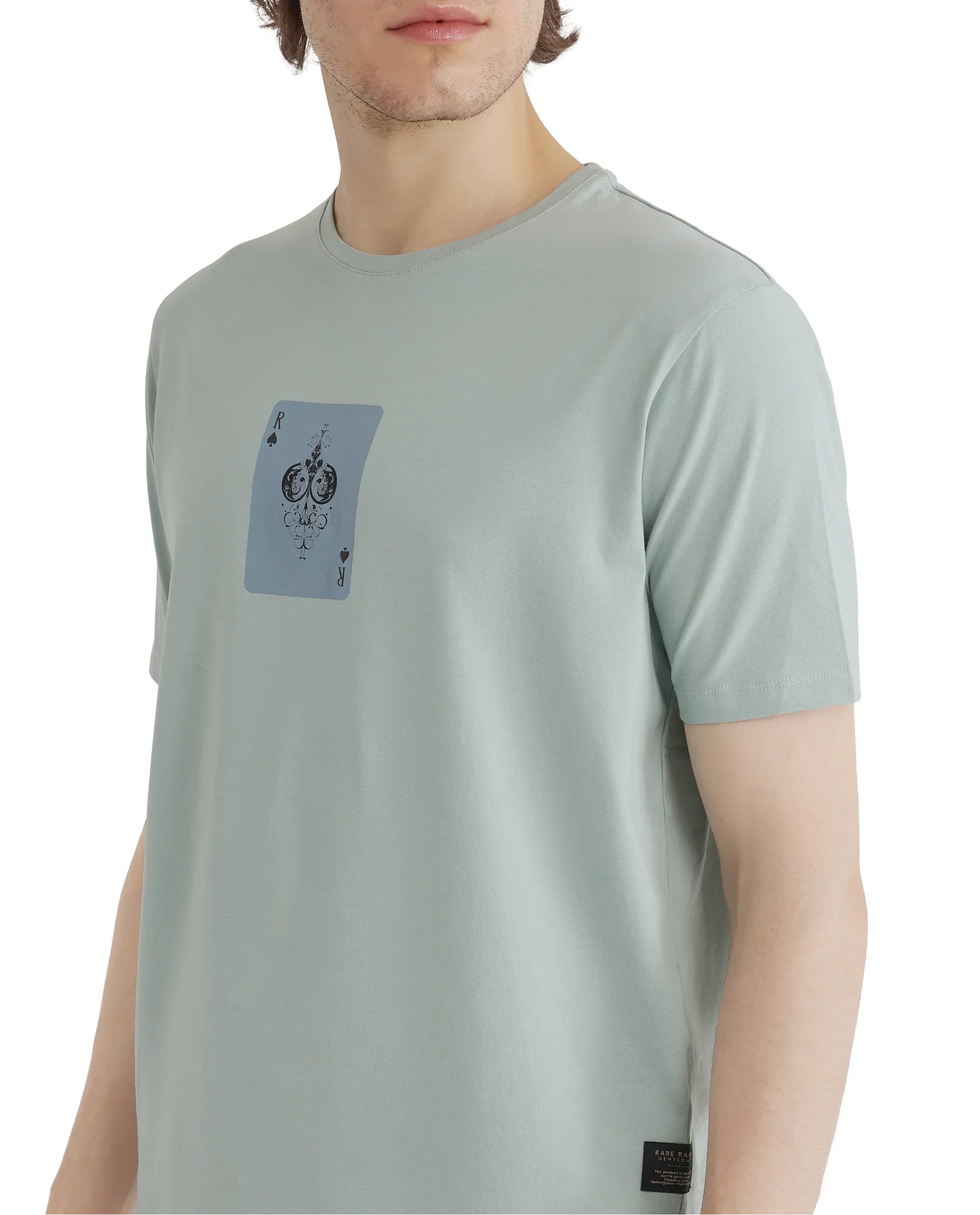 Rare Rabbit Men's Caf Dusky Green Cotton Graphic Print Regular Fit Half Sleeve Crew Neck T-Shirt - Image 8