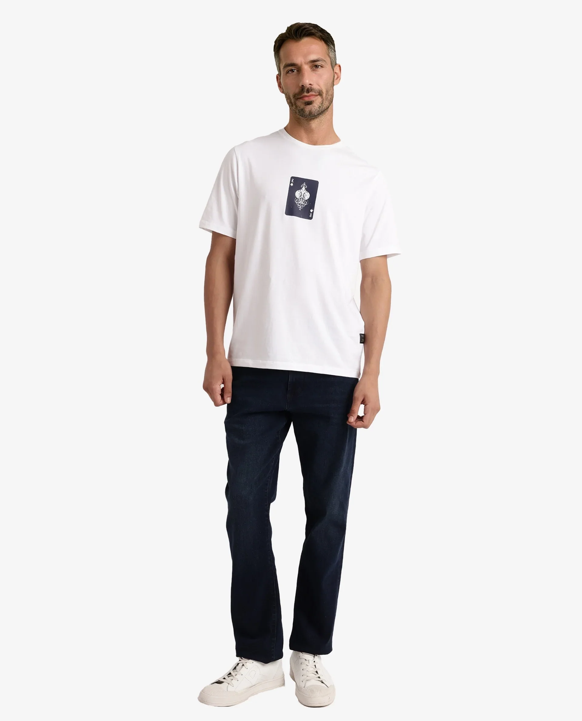 Rare Rabbit Men's Caf White Cotton Graphic Print Regular Fit Half Sleeve Crew Neck T-Shirt - Image 2