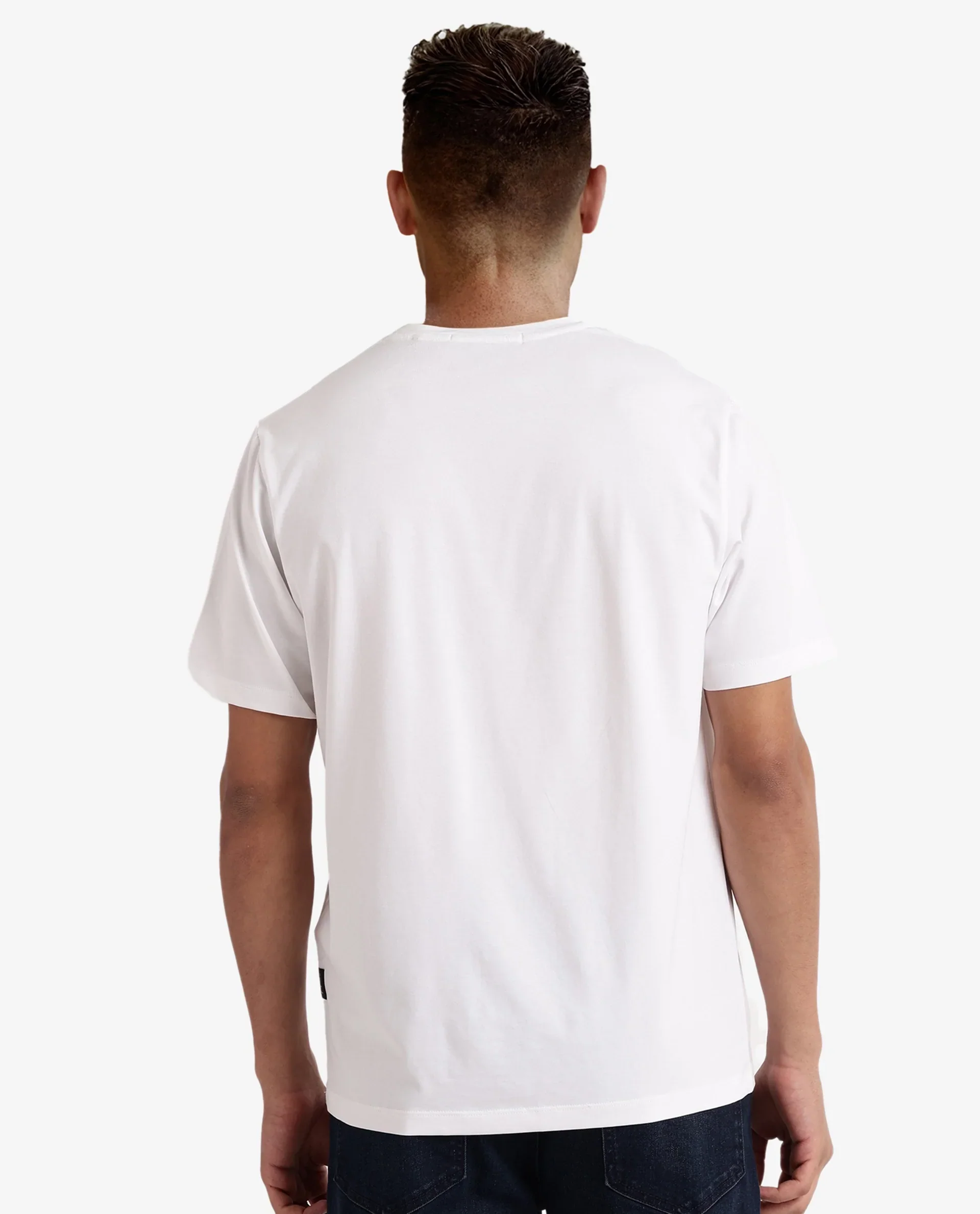 Rare Rabbit Men's Caf White Cotton Graphic Print Regular Fit Half Sleeve Crew Neck T-Shirt - Image 5