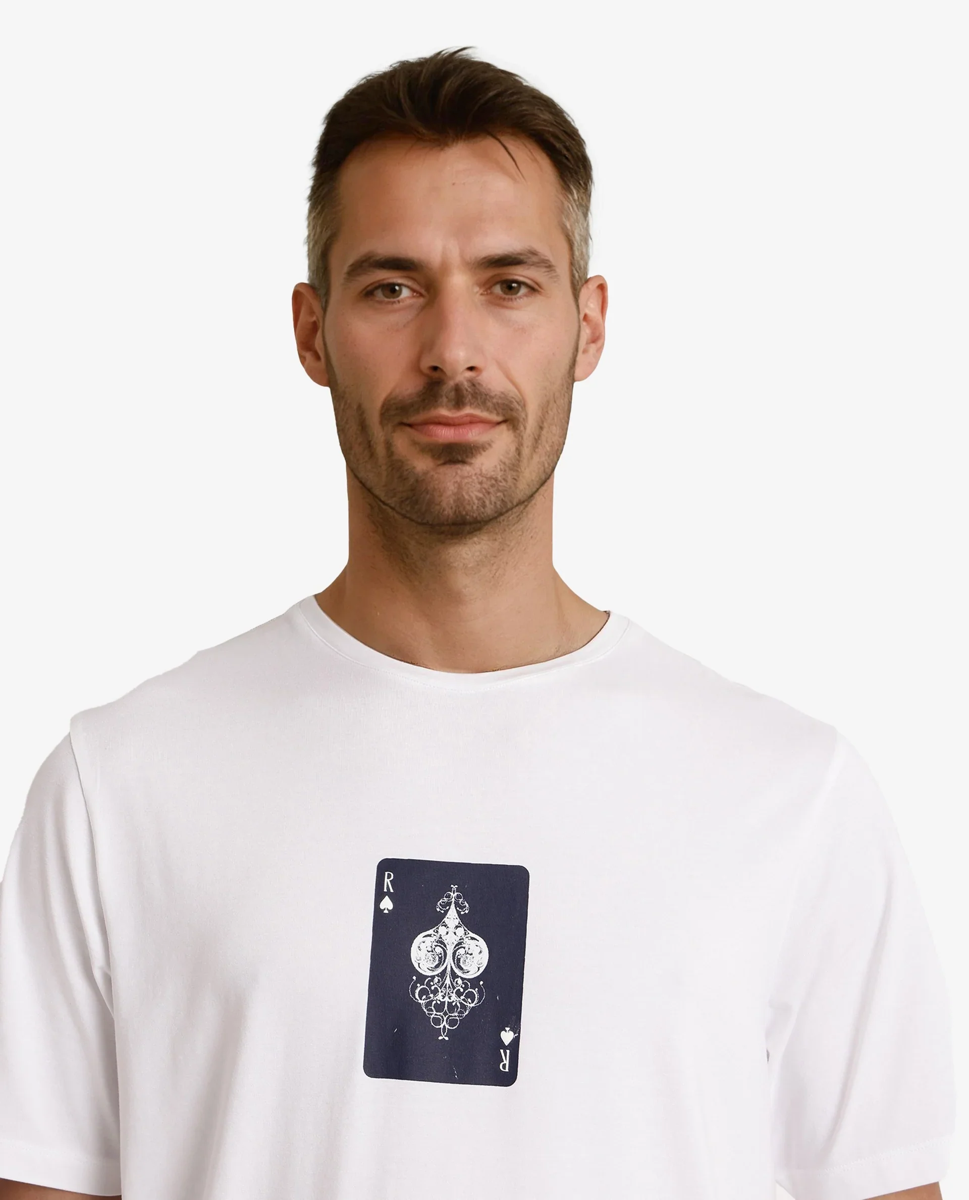 Rare Rabbit Men's Caf White Cotton Graphic Print Regular Fit Half Sleeve Crew Neck T-Shirt - Image 6