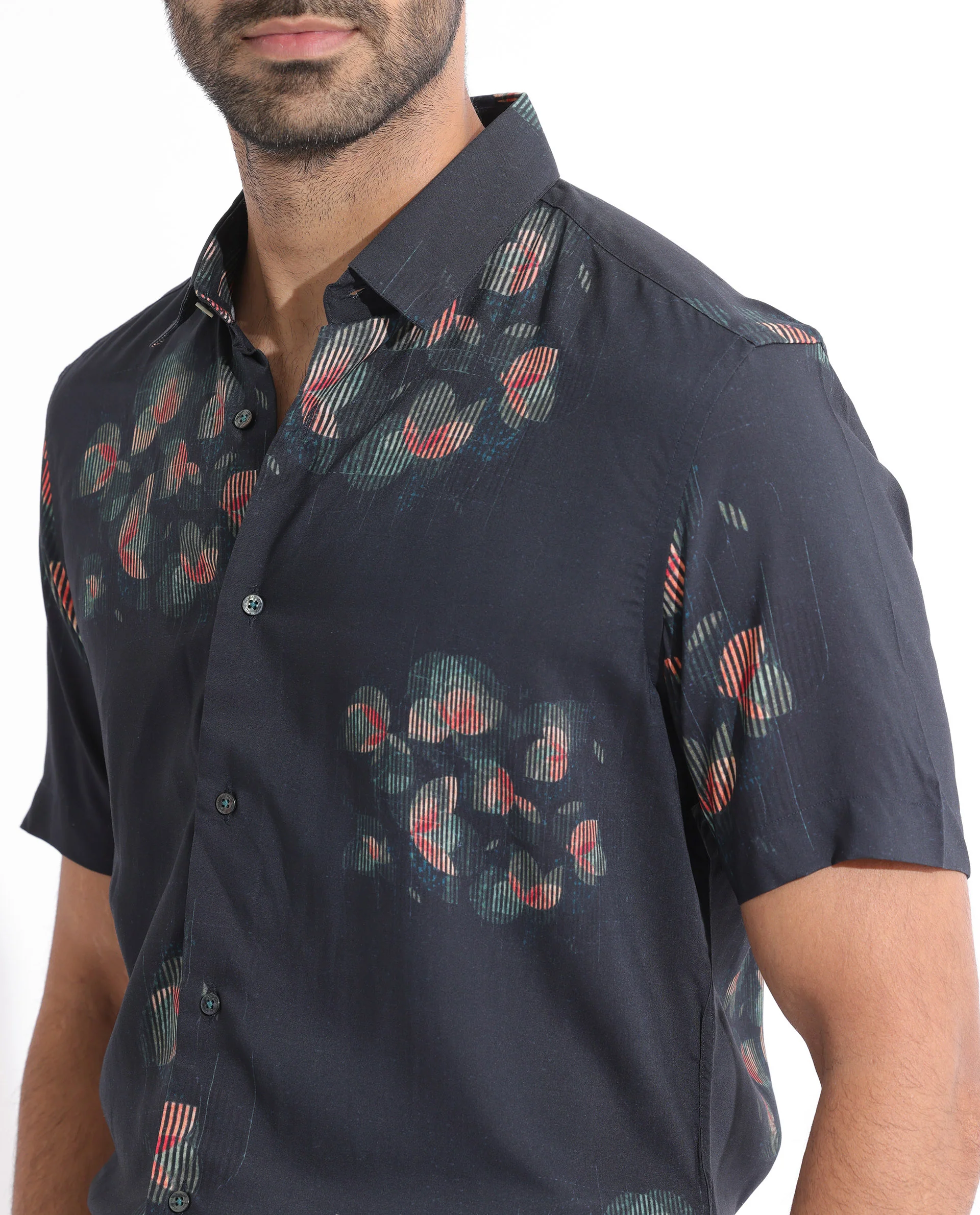 Rare Rabbit Men's Cage Green Cotton Floral Print Regular Fit Half Sleeve Collared Shirt - Image 4