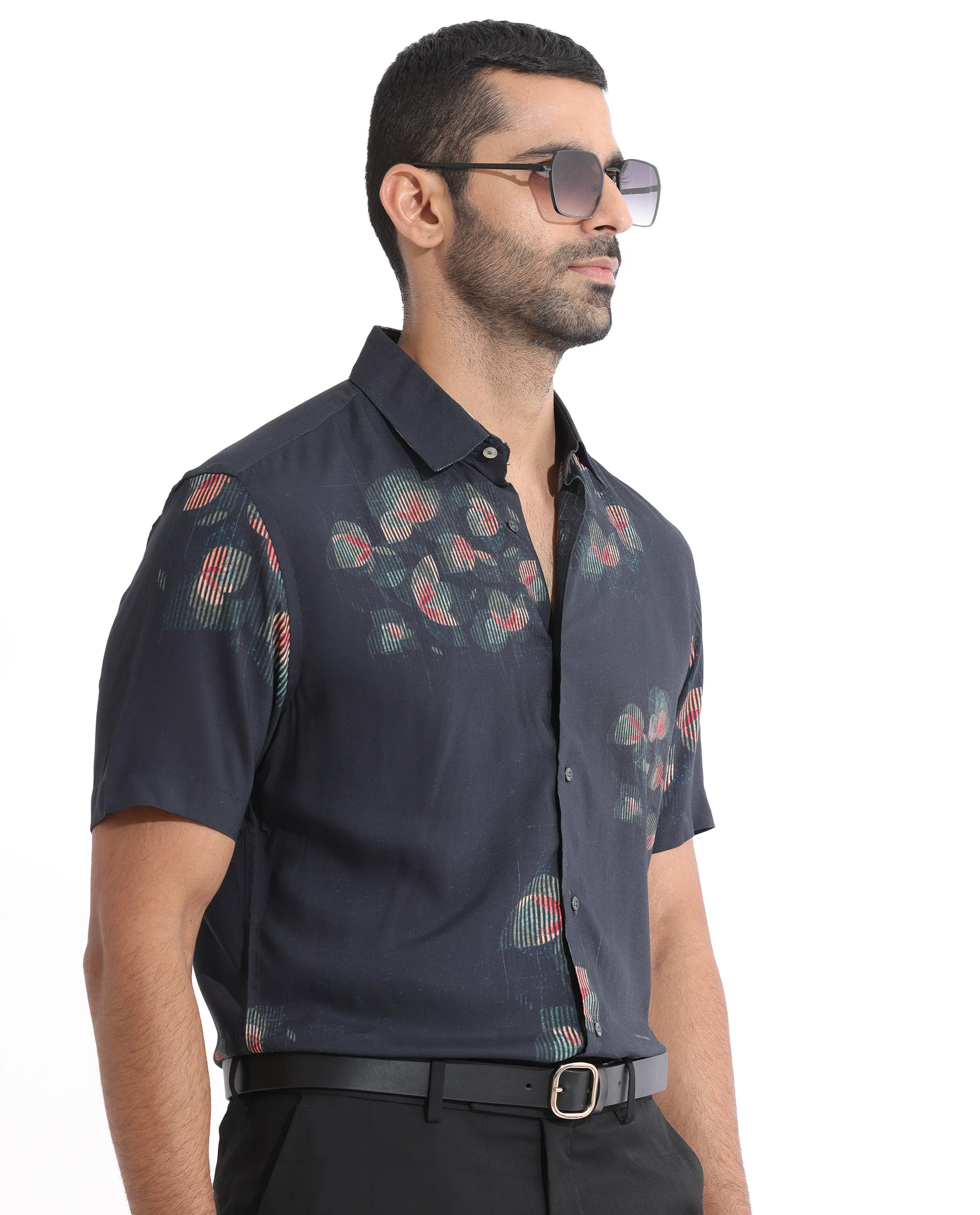 Rare Rabbit Men's Cage Green Cotton Floral Print Regular Fit Half Sleeve Collared Shirt - Image 5