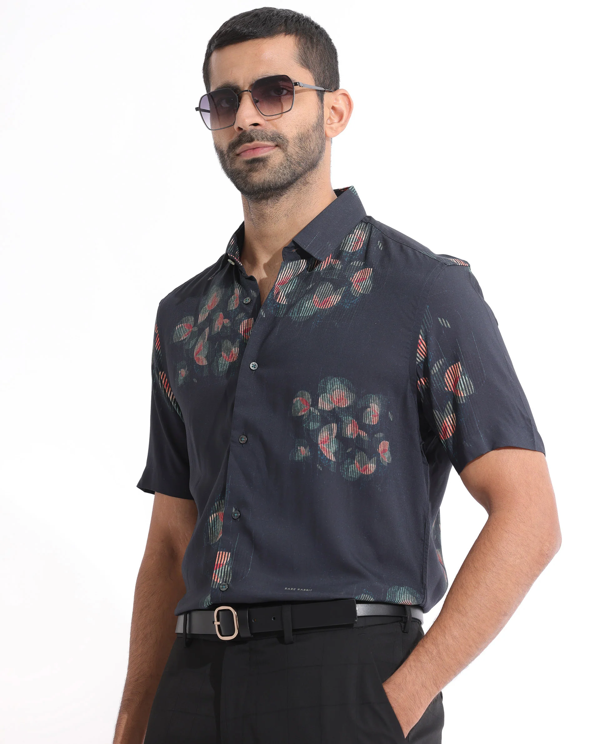 Rare Rabbit Men's Cage Green Cotton Floral Print Regular Fit Half Sleeve Collared Shirt - Image 6