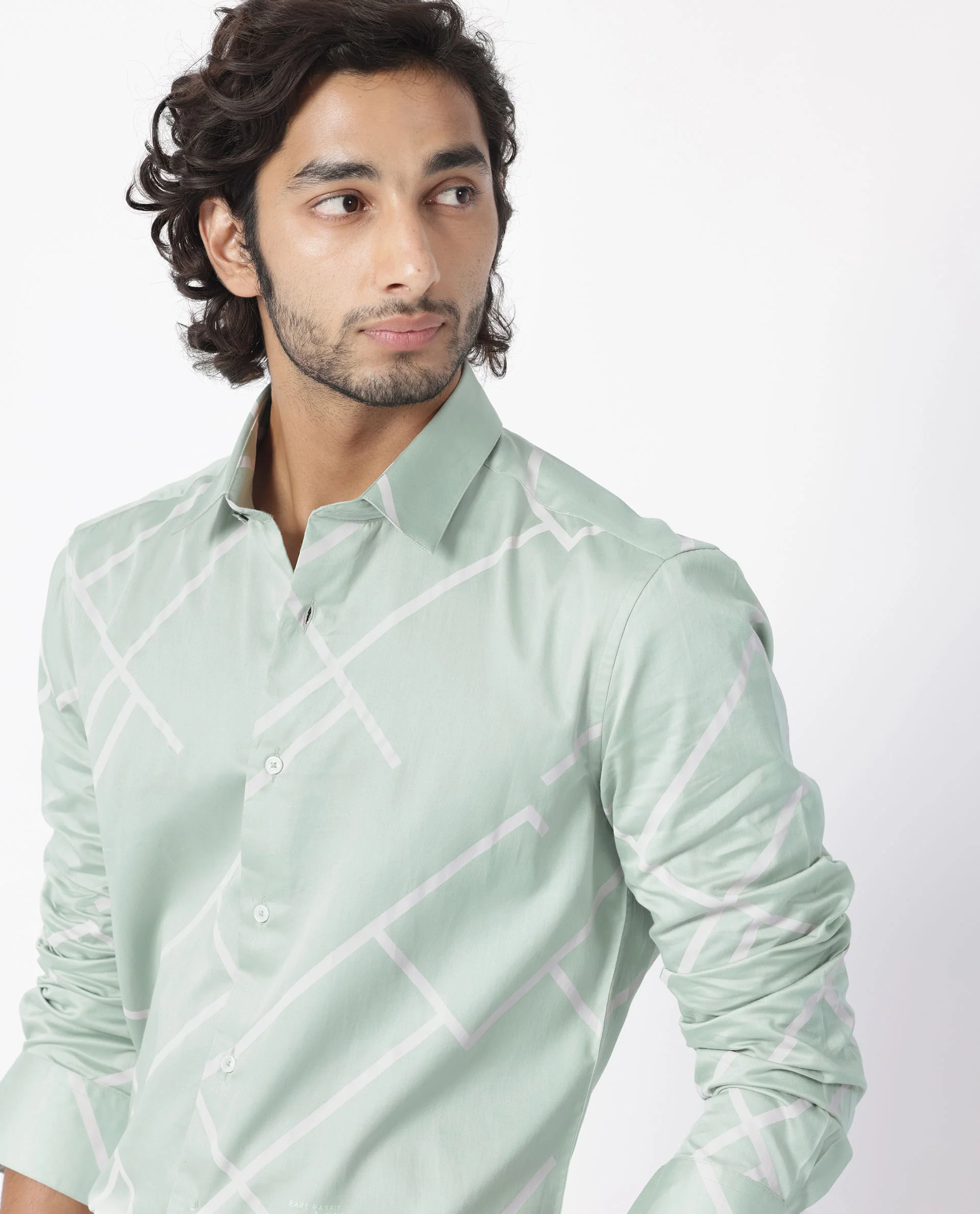 Rare Rabbit Men's Cagen Pastel Green Cotton Geometric Print Regular Fit Full Sleeve Collared Shirt - Image 3