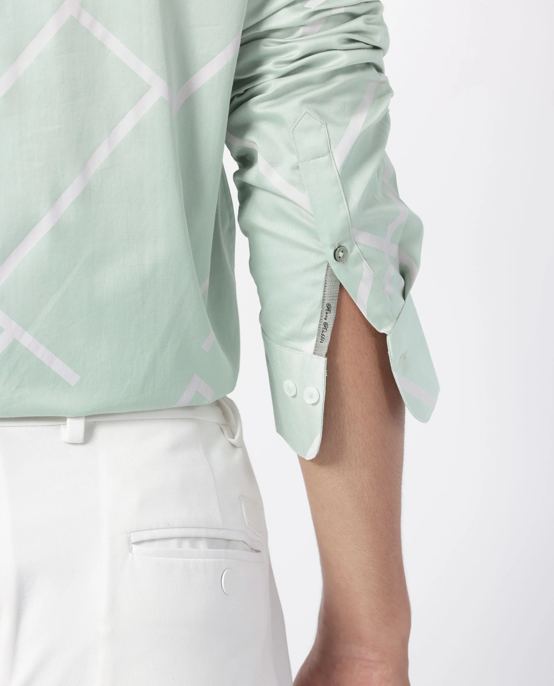 Rare Rabbit Men's Cagen Pastel Green Cotton Geometric Print Regular Fit Full Sleeve Collared Shirt - Image 5