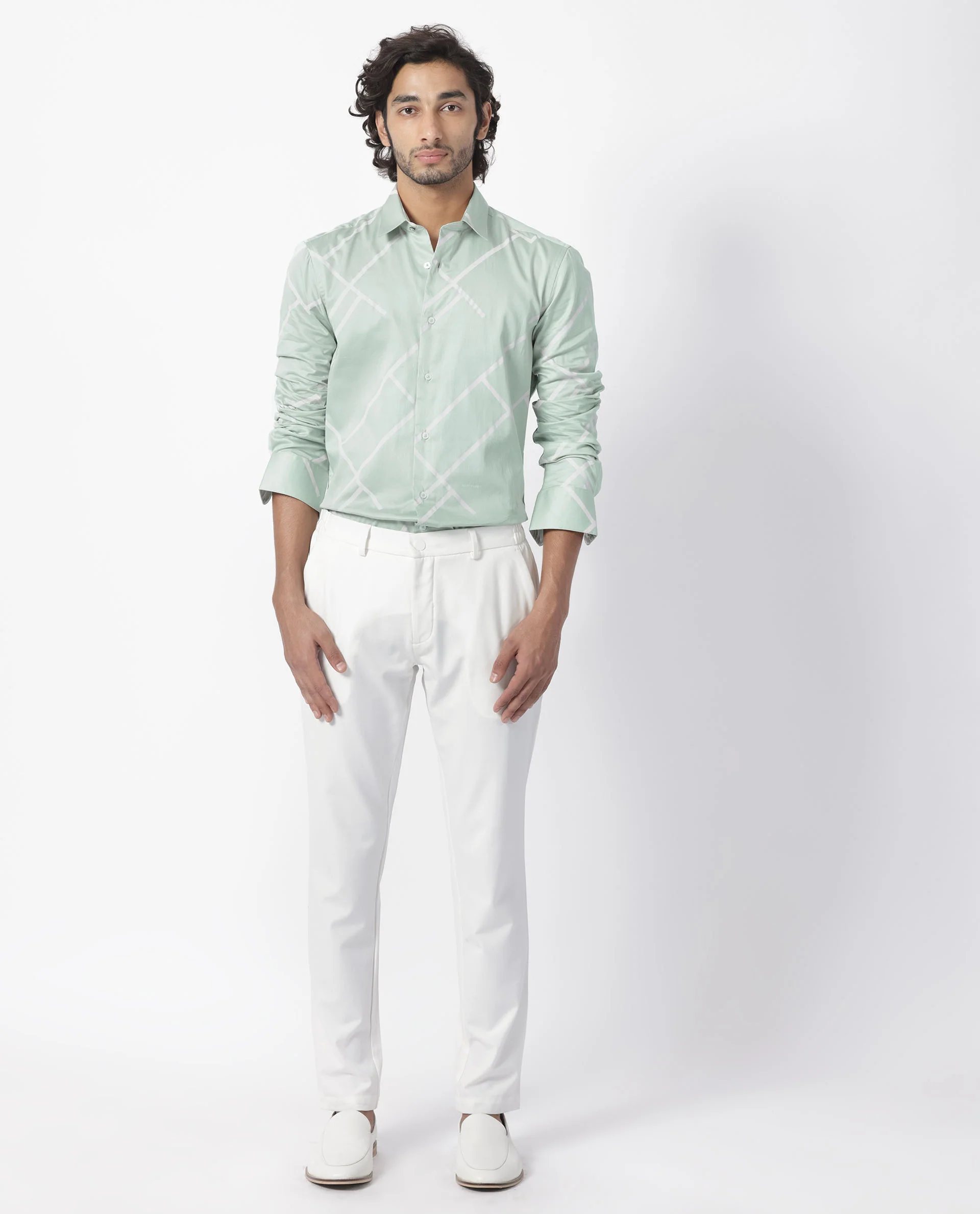 Rare Rabbit Men's Cagen Pastel Green Cotton Geometric Print Regular Fit Full Sleeve Collared Shirt - Image 6