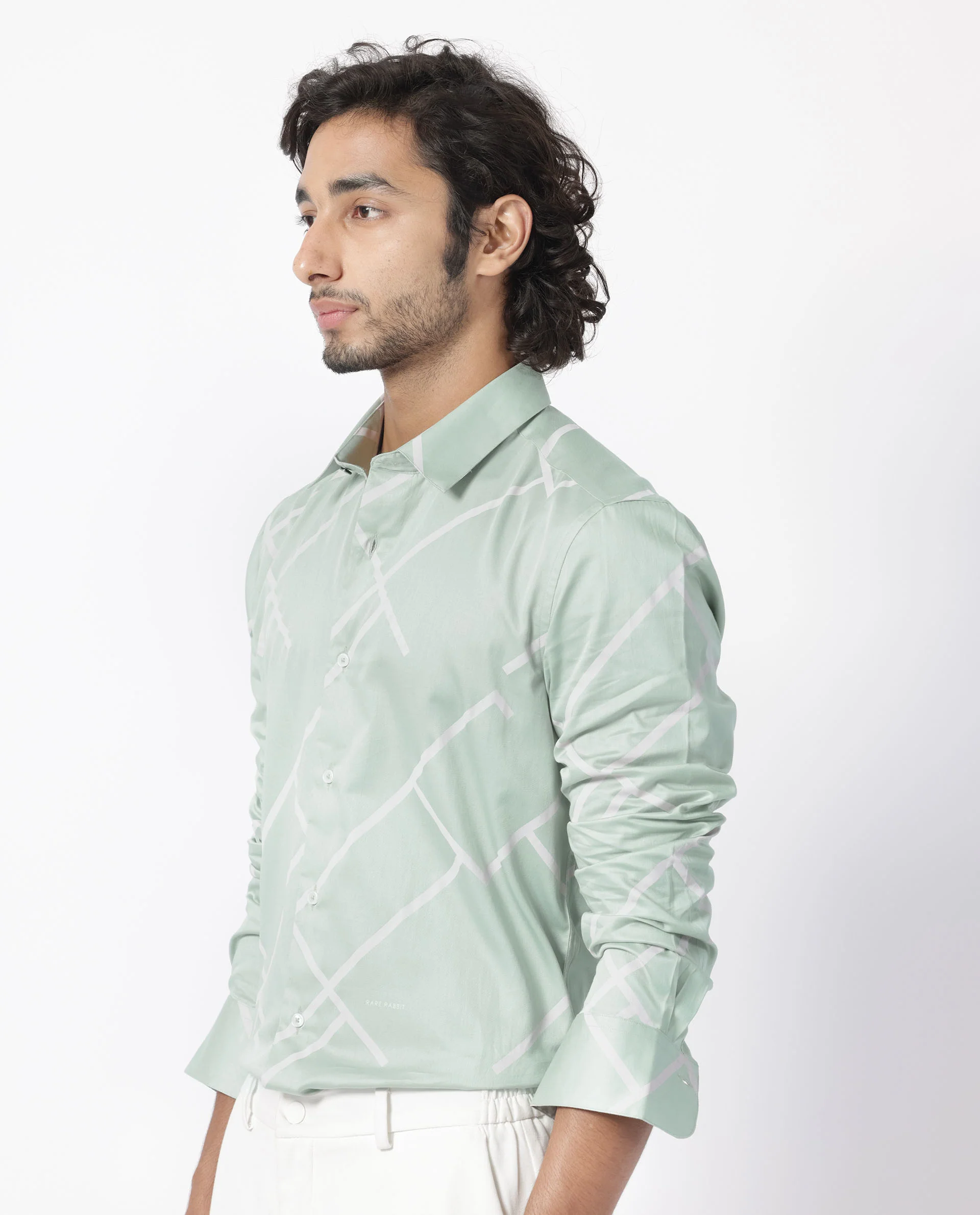 Rare Rabbit Men's Cagen Pastel Green Cotton Geometric Print Regular Fit Full Sleeve Collared Shirt - Image 7