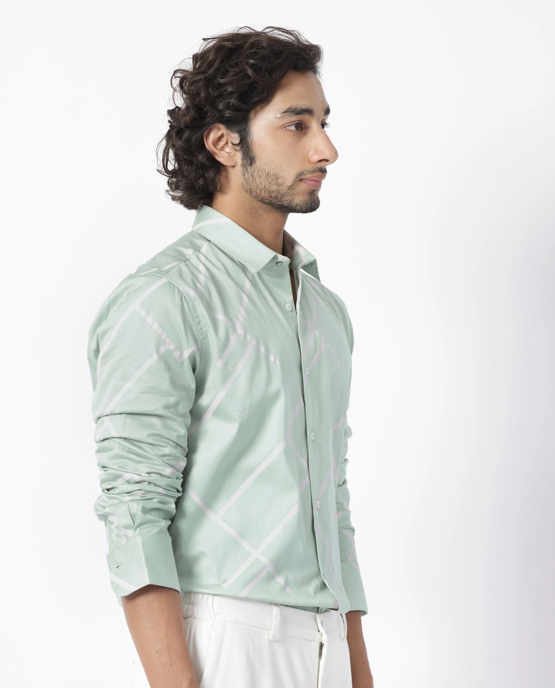Rare Rabbit Men's Cagen Pastel Green Cotton Geometric Print Regular Fit Full Sleeve Collared Shirt - Image 8