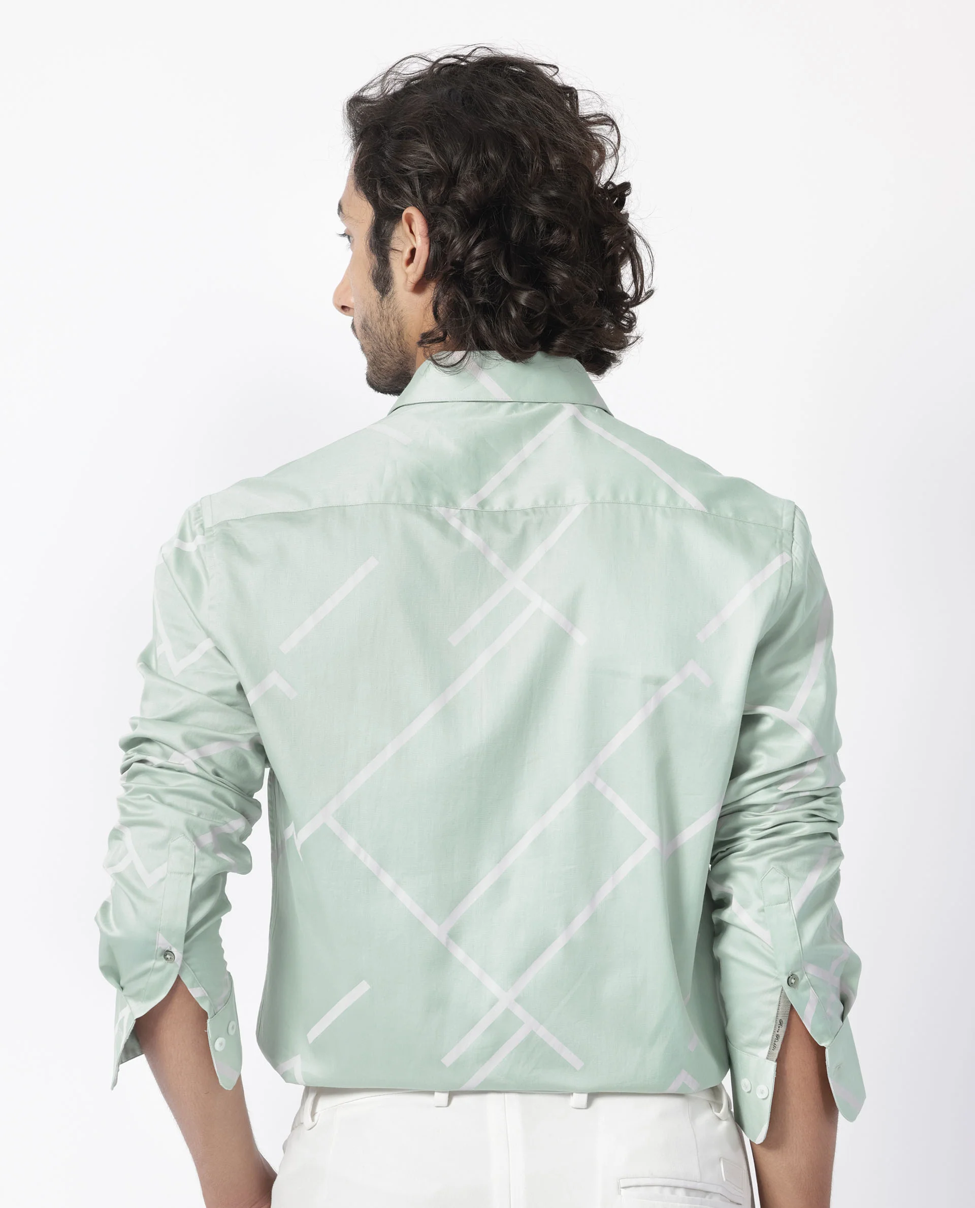 Rare Rabbit Men's Cagen Pastel Green Cotton Geometric Print Regular Fit Full Sleeve Collared Shirt - Image 9