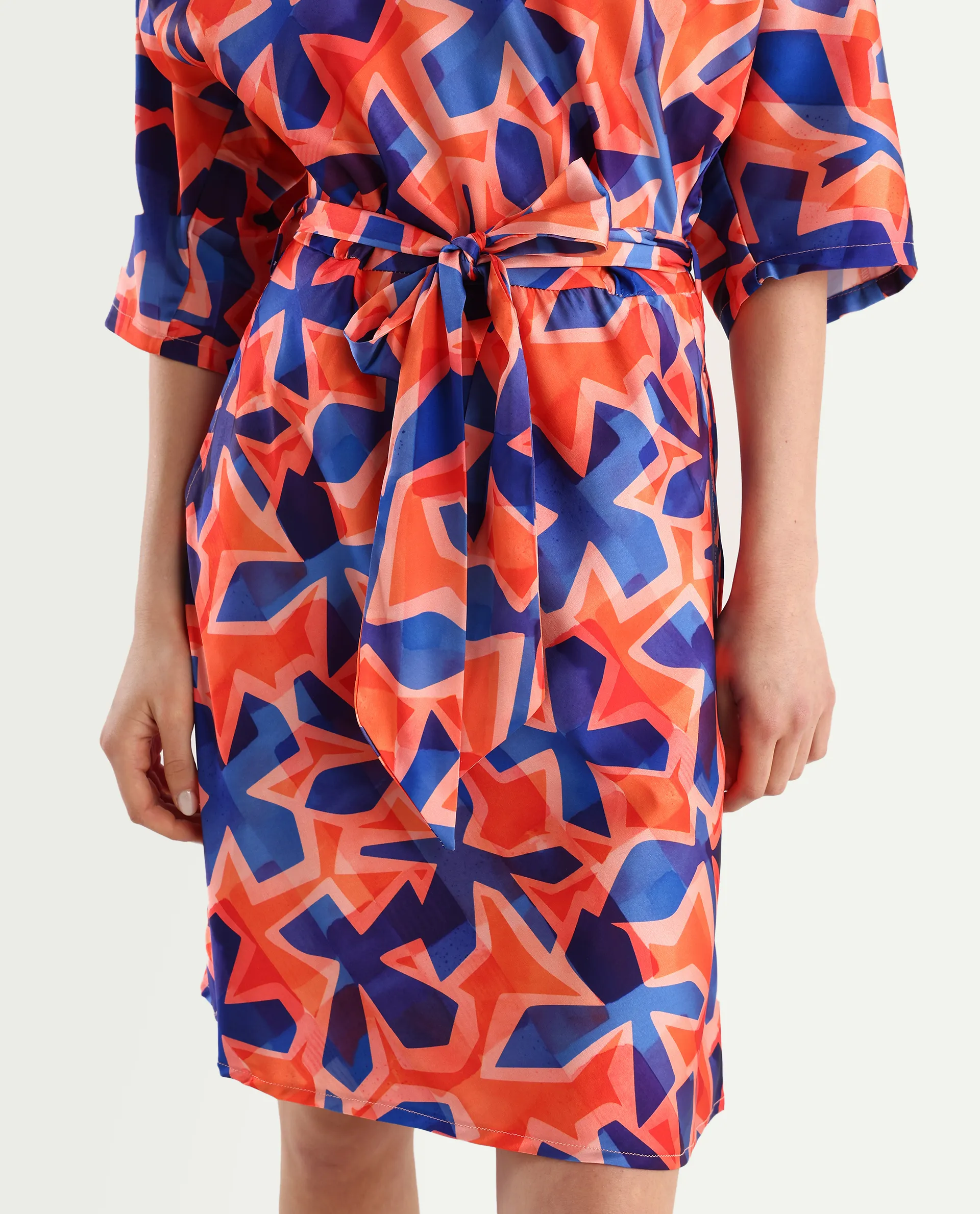 Rareism Women's Cagliari Multi Polyester Cowl Neck Abstract Print Extended Sleeves Mini Regular Fit Dress - Image 5
