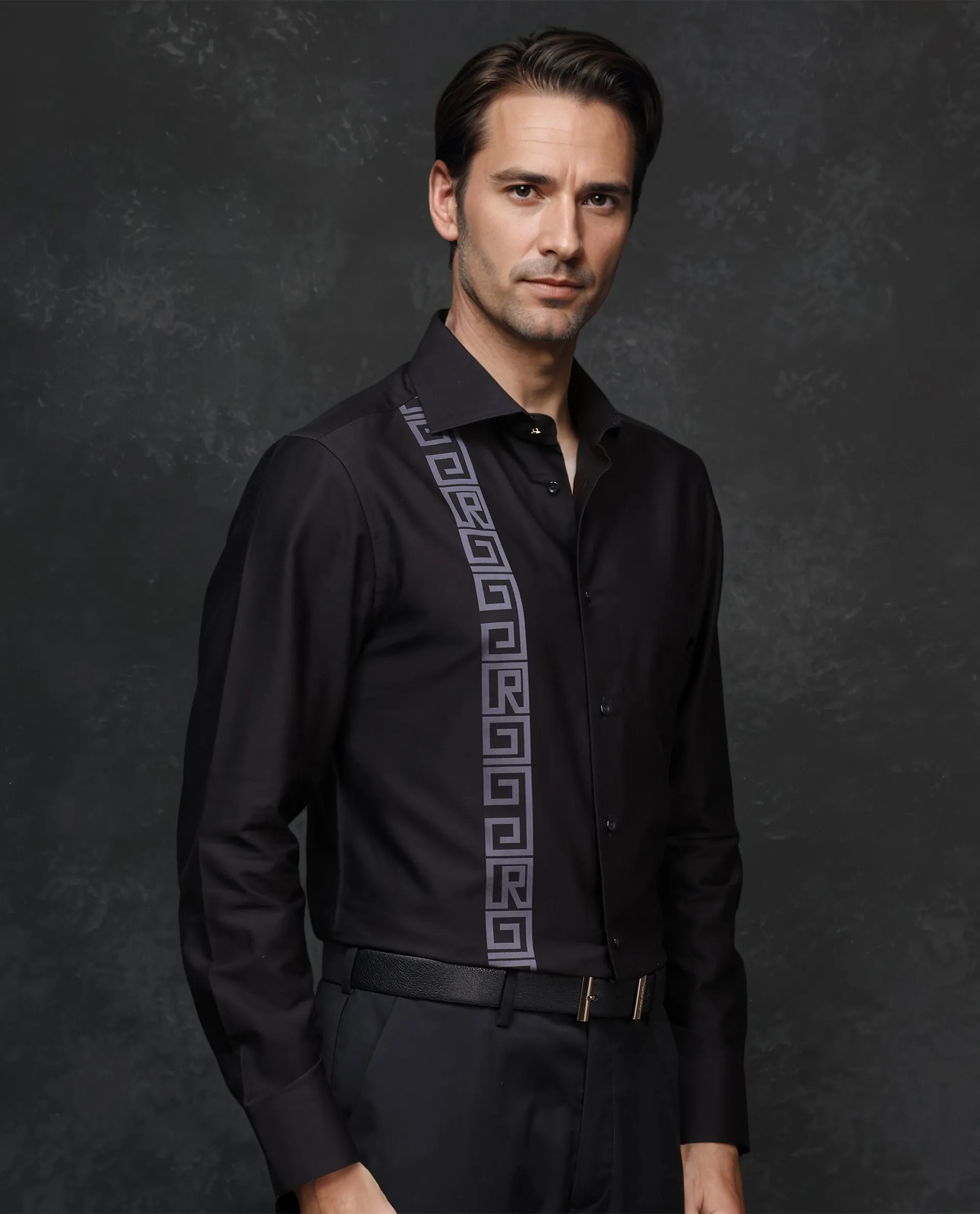 Rare Rabbit Men's Caino Black Cotton Monogram Print Regular Fit Full Sleeve Collared Shirt - Image 6
