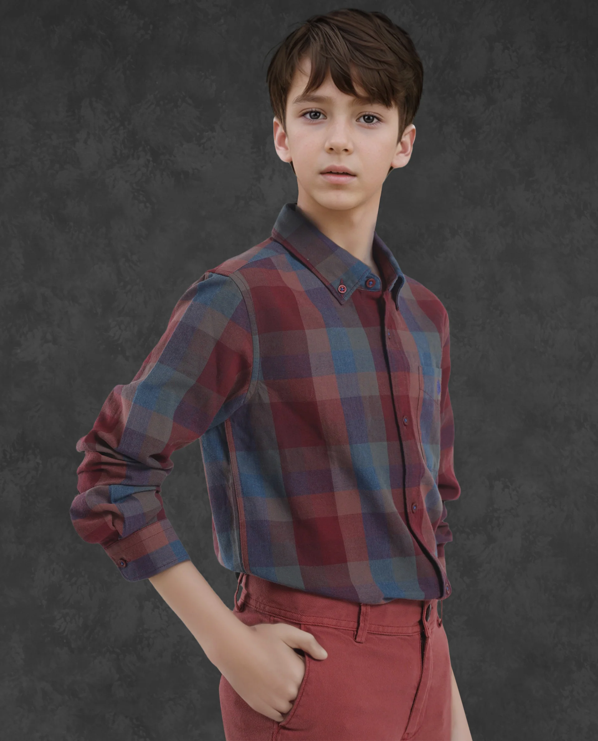 Rare Ones Kids Cal Red Cotton Full Sleeves Button Down Collar Regular Fit Checked Shirt - Image 6