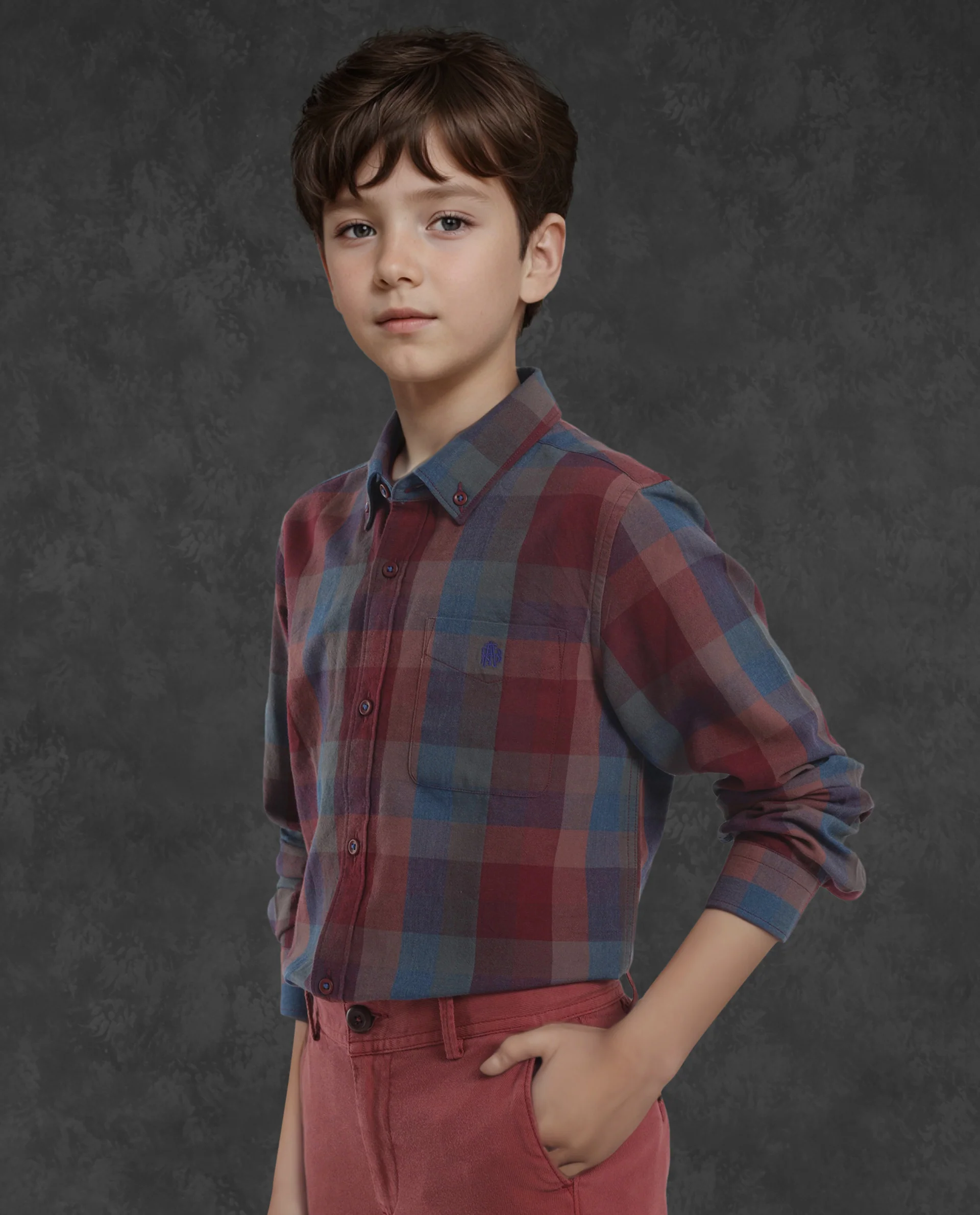 Rare Ones Kids Cal Red Cotton Full Sleeves Button Down Collar Regular Fit Checked Shirt - Image 7