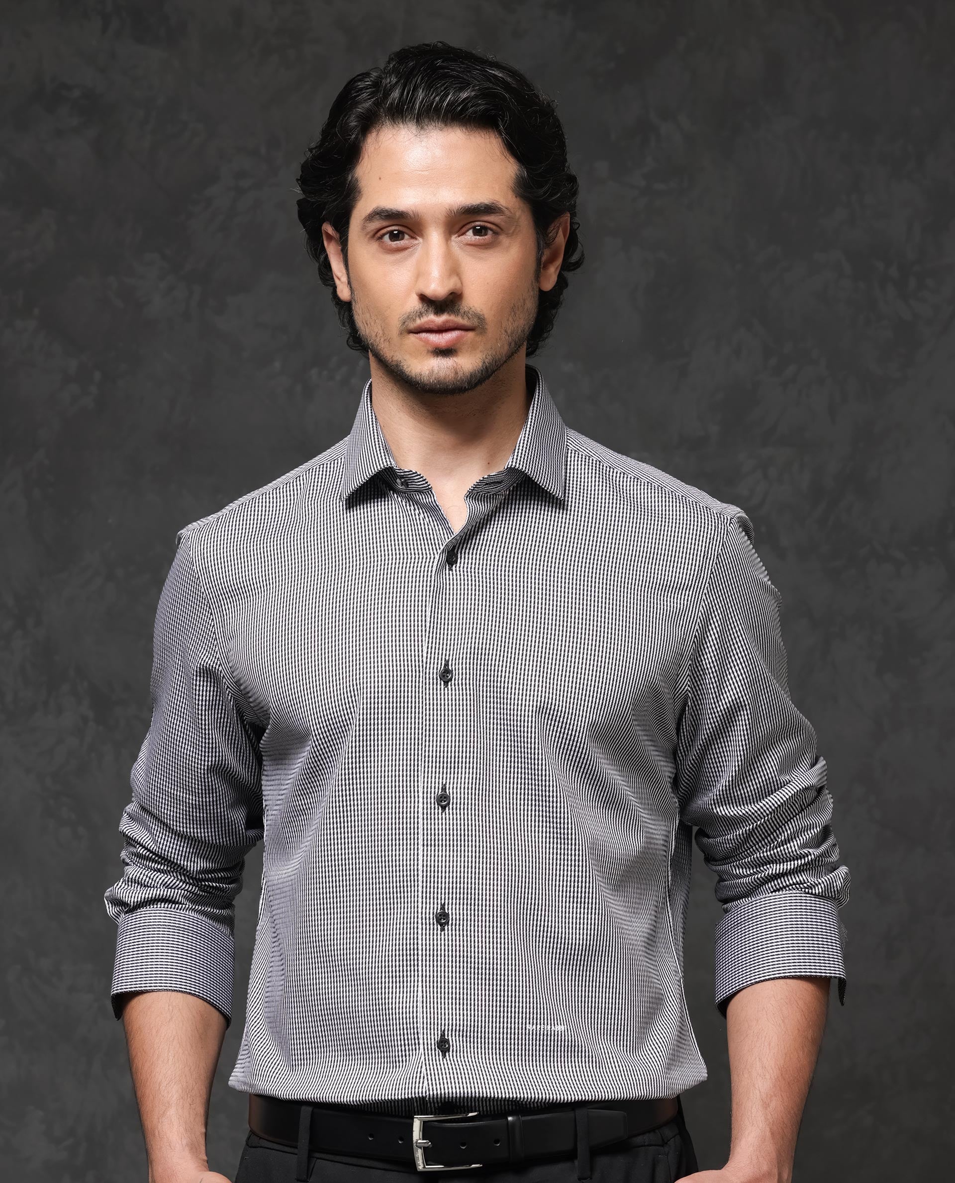 Rare Rabbit Men's Calamy Black Cotton Textured Regular Fit Full Sleeve Collared Shirt - Image 2