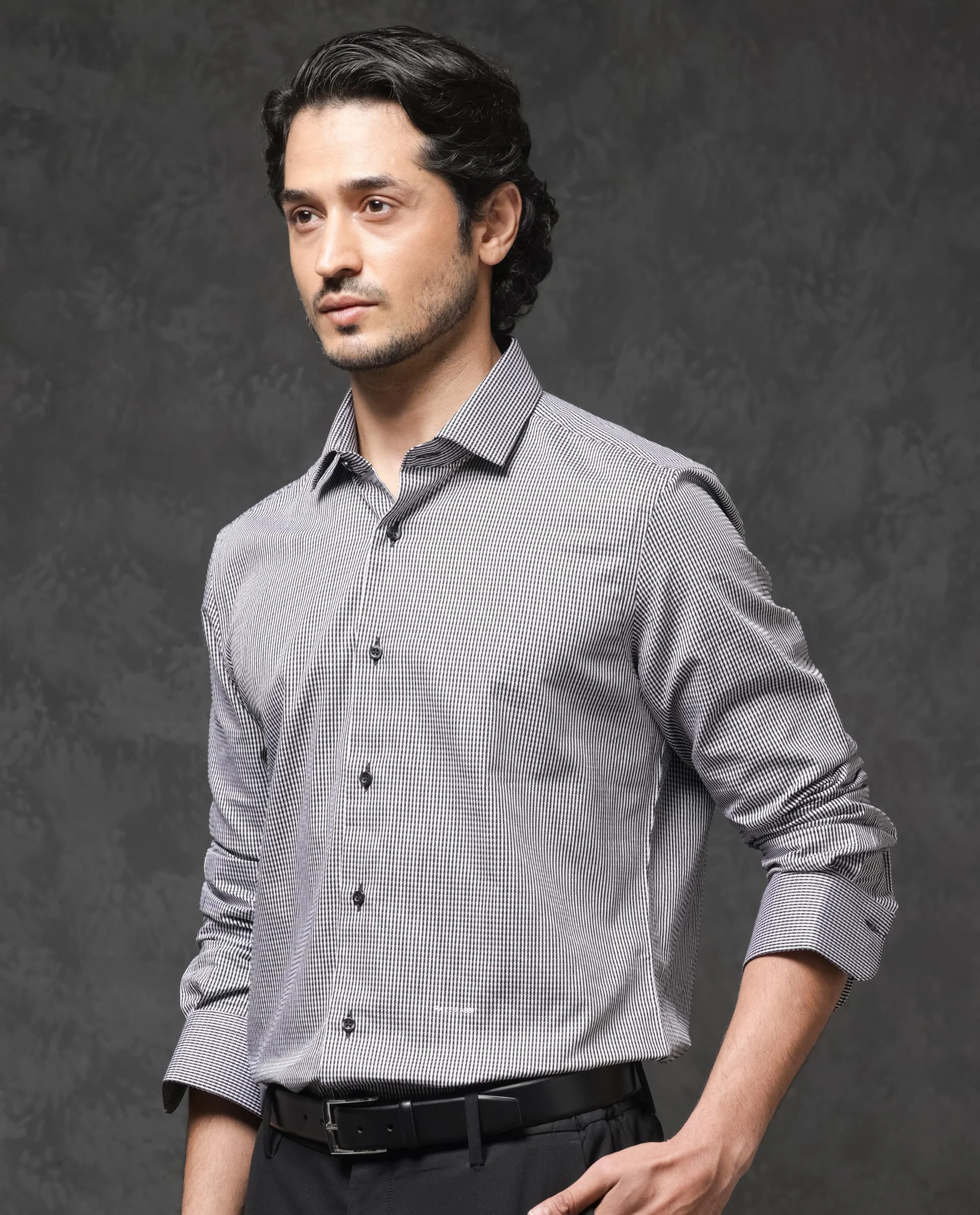 Rare Rabbit Men's Calamy Black Cotton Textured Regular Fit Full Sleeve Collared Shirt - Image 4